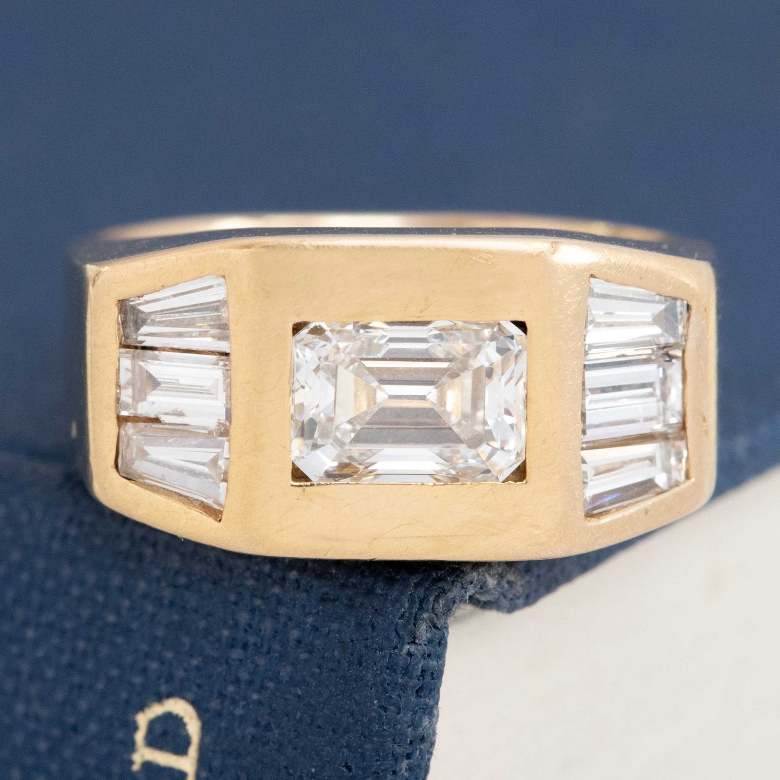 1.70ctw Vintage Emerald & Baguette Cut Diamond Flush Set Ring