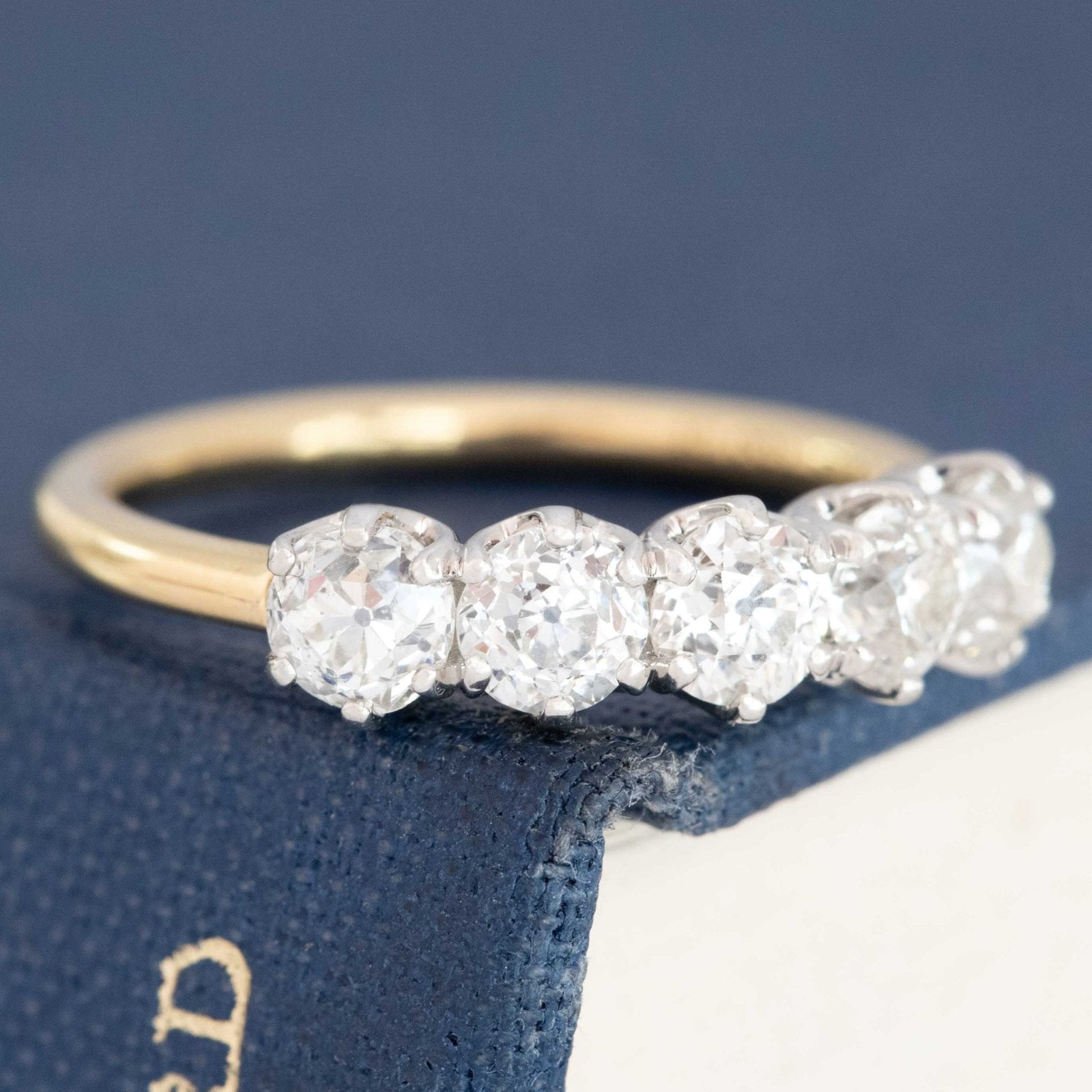 1.53ctw Old European Cut Diamond 5-Stone Half-Hoop Band - Image 3