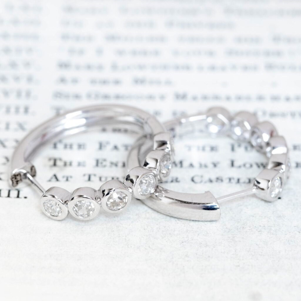 1.55ctw Old European Cut Diamond Bezel Hoop Earrings