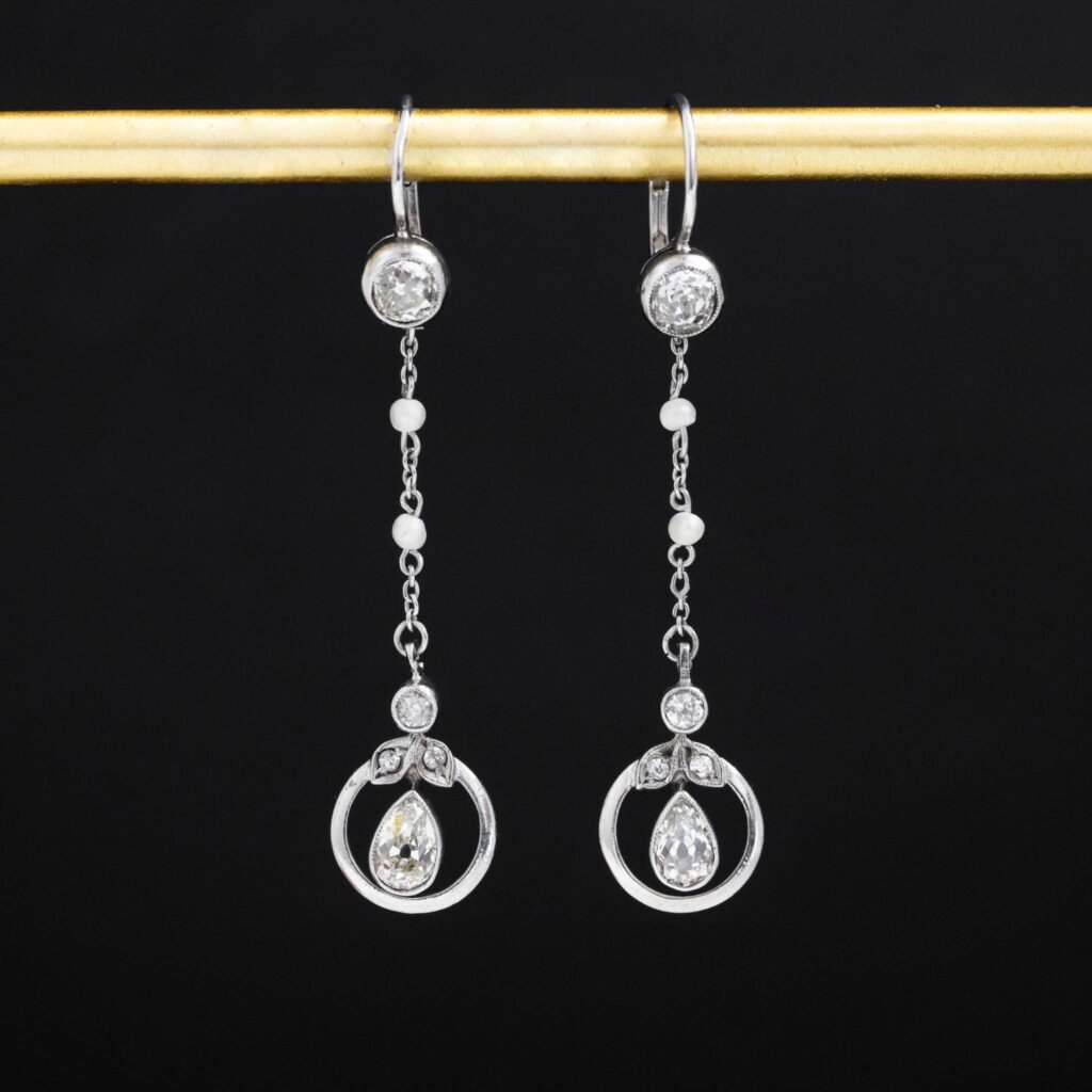1.55ctw Vintage Pearl & Diamond Drop Earrings