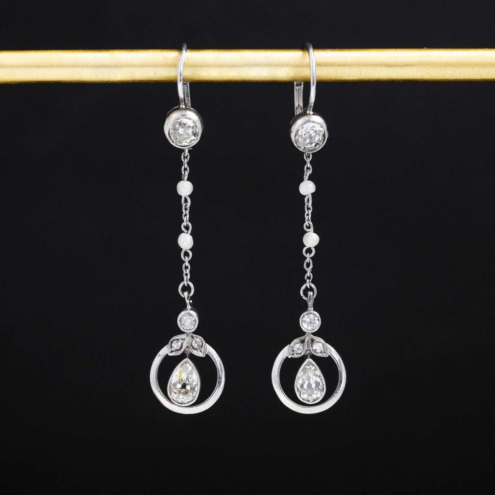 1.55ctw Vintage Pearl & Diamond Drop Earrings