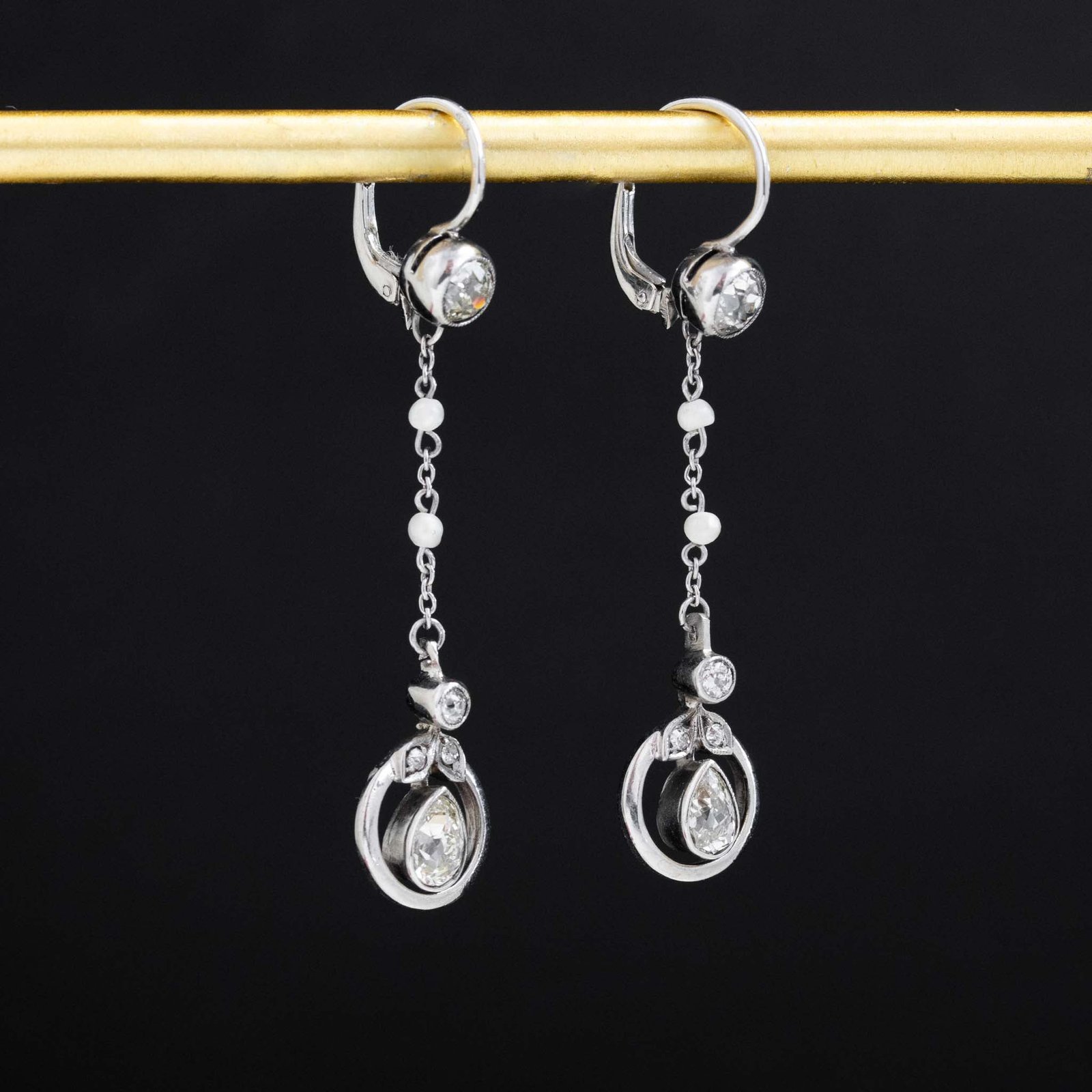 1.55ctw Vintage Pearl & Diamond Drop Earrings - Image 5