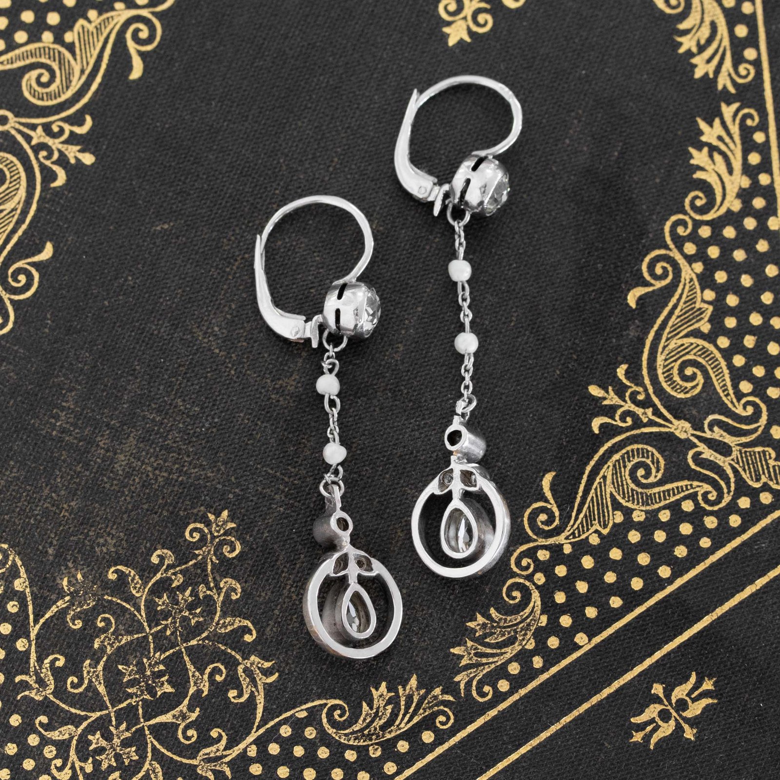 1.55ctw Vintage Pearl & Diamond Drop Earrings - Image 7