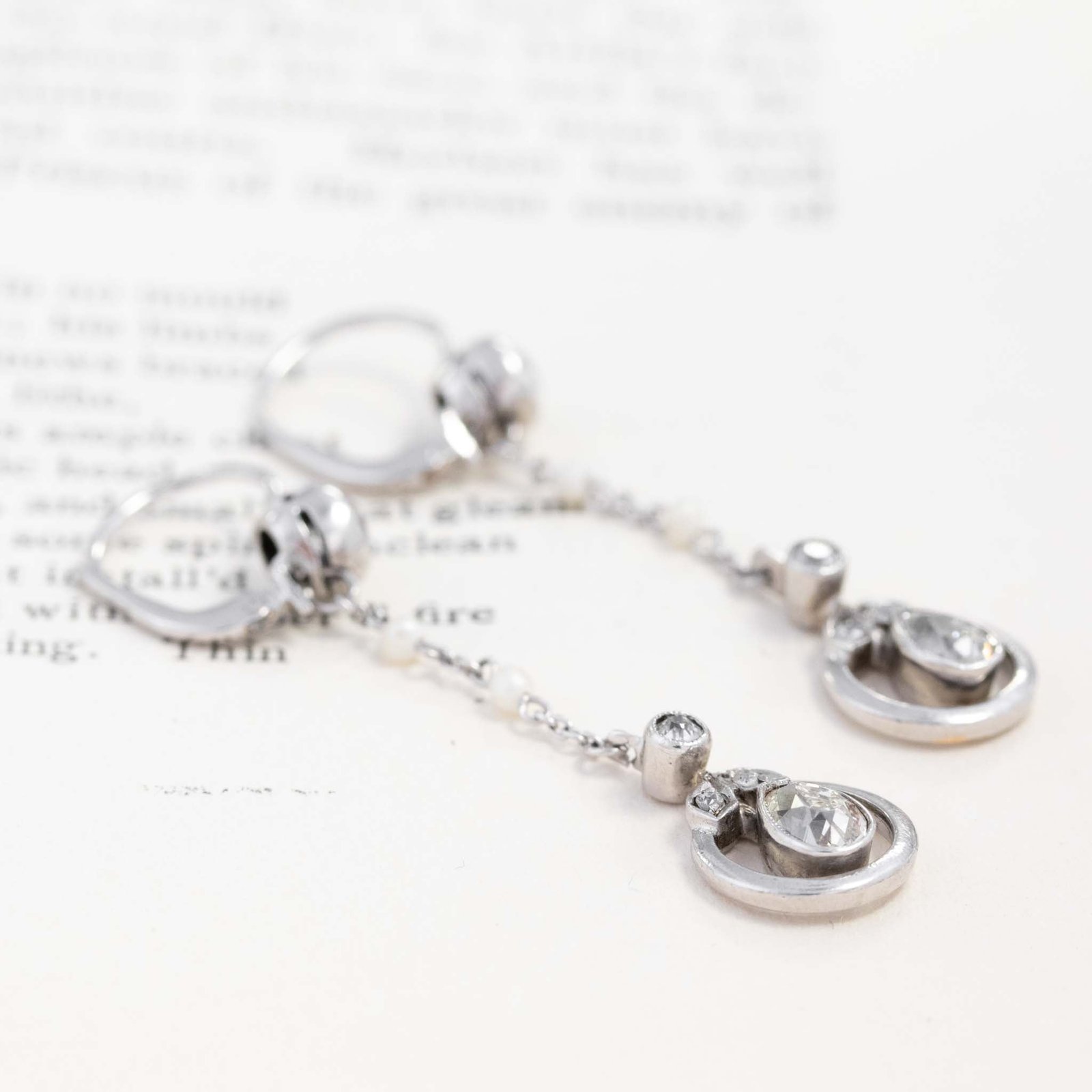 1.55ctw Vintage Pearl & Diamond Drop Earrings - Image 4