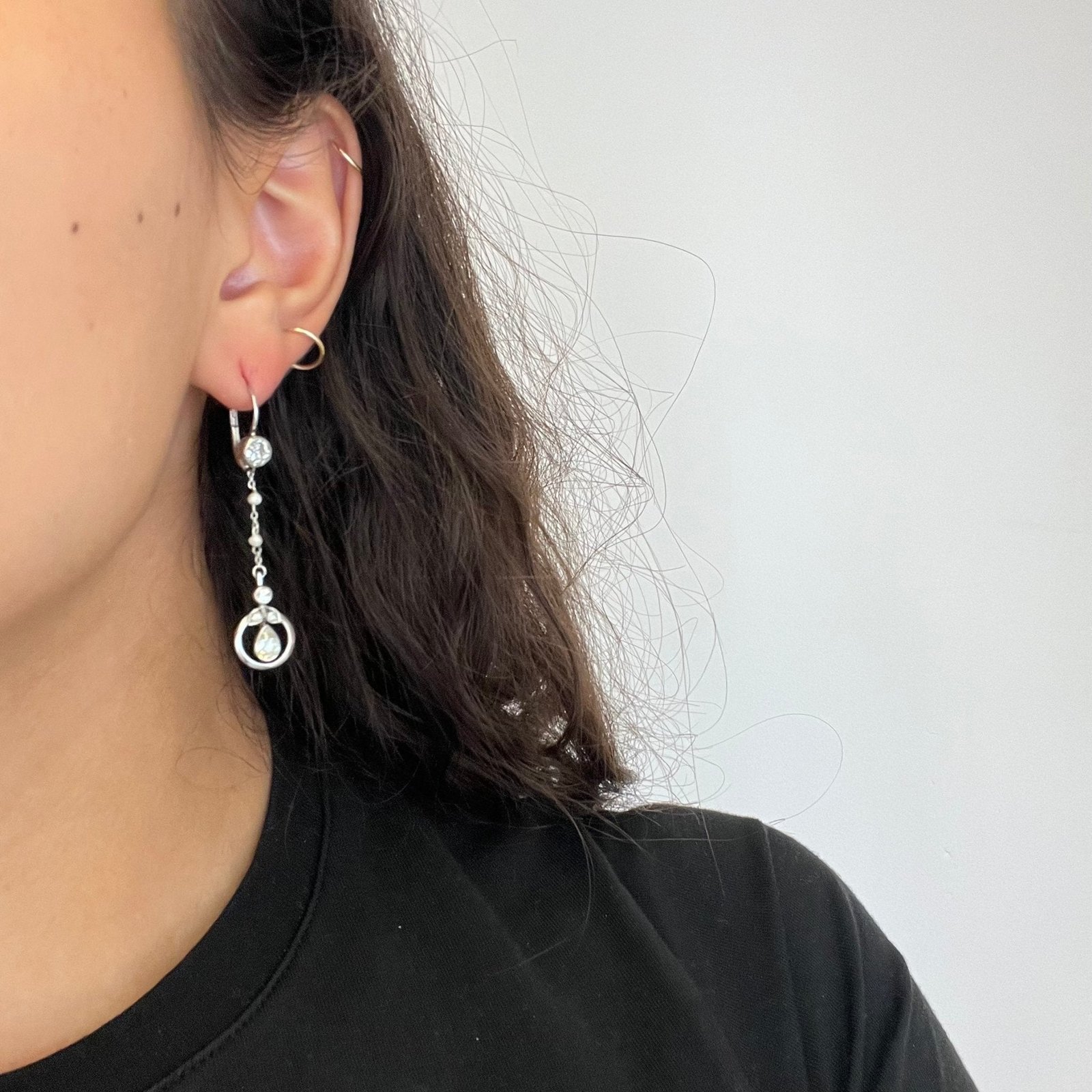1.55ctw Vintage Pearl & Diamond Drop Earrings - Image 2