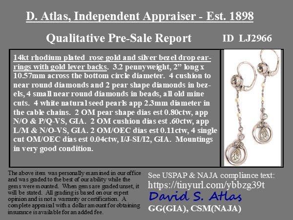 1.55ctw Vintage Pearl & Diamond Drop Earrings - Image 3