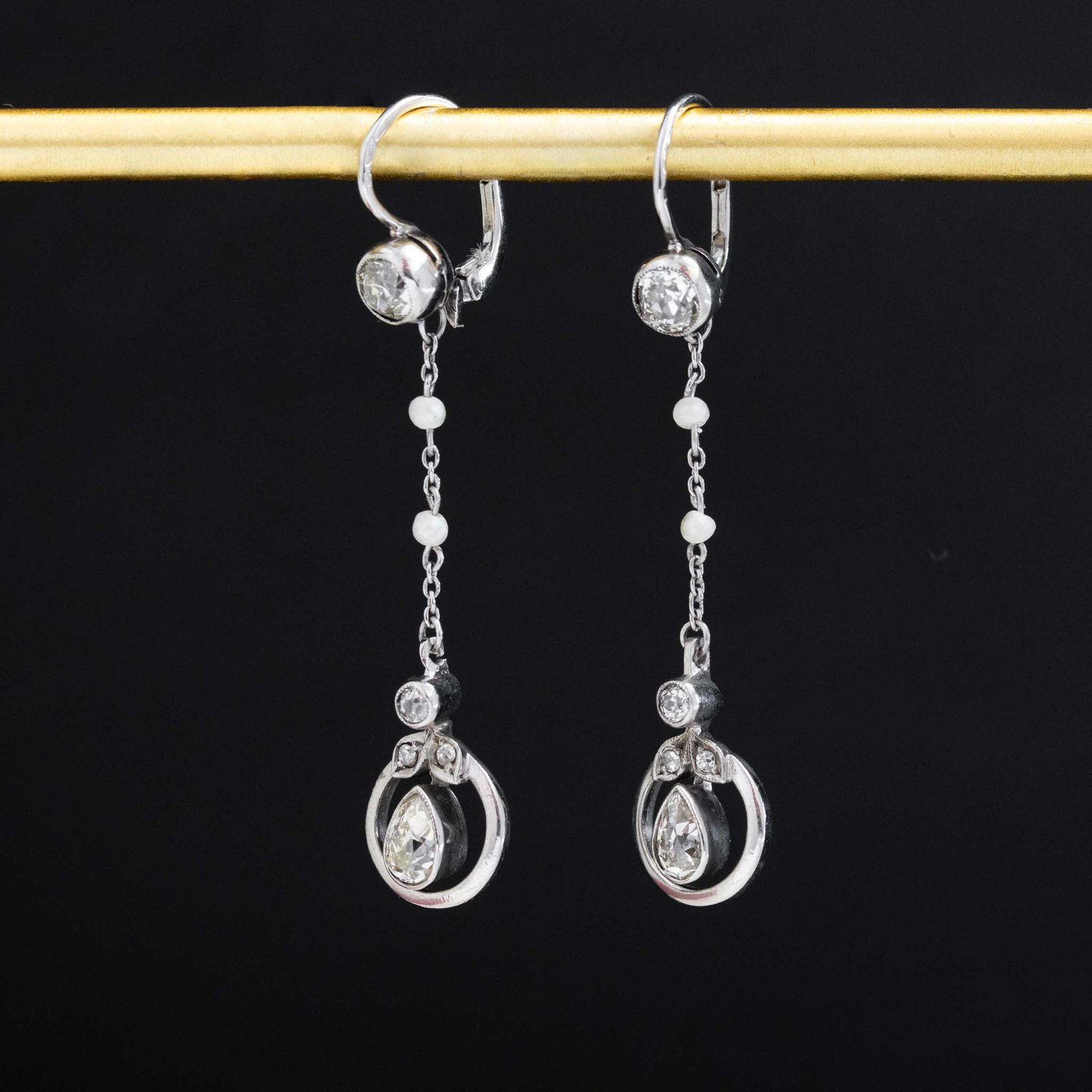 1.55ctw Vintage Pearl & Diamond Drop Earrings - Image 6