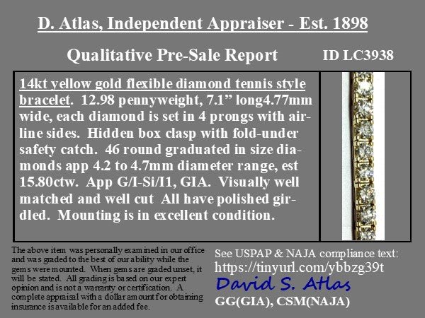 15.80ctw Round Brilliant Cut Diamond Tennis Bracelet - Image 4