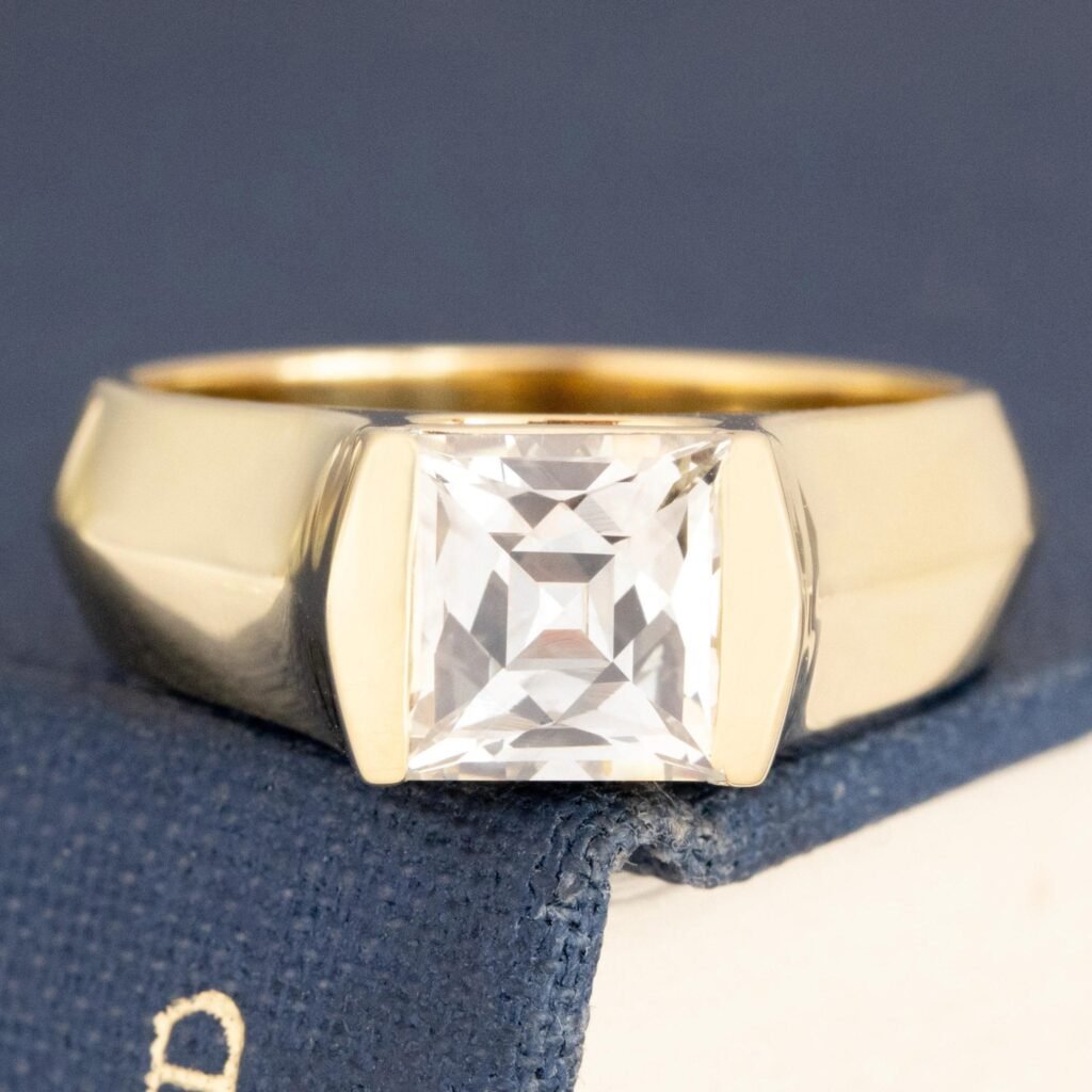 1.58ct French/Carre Cut Diamond Half Bezel Solitaire, GIA