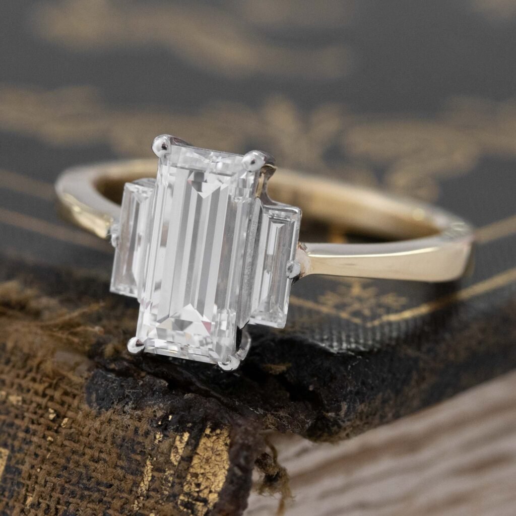 1.65ctw Elongated Step Cut Diamond Trilogy Ring