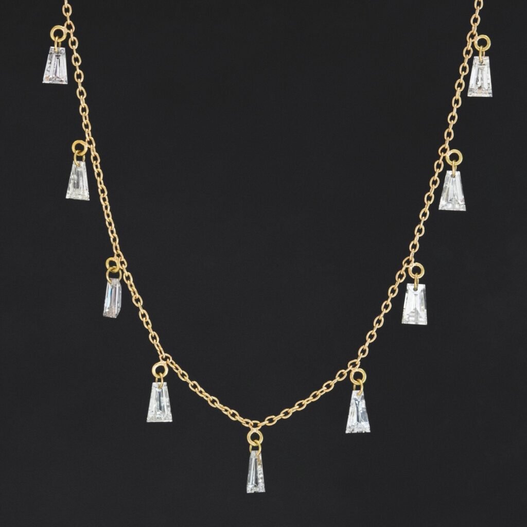 1.66ctw Tapered Baguette Cut Diamond Station Necklace