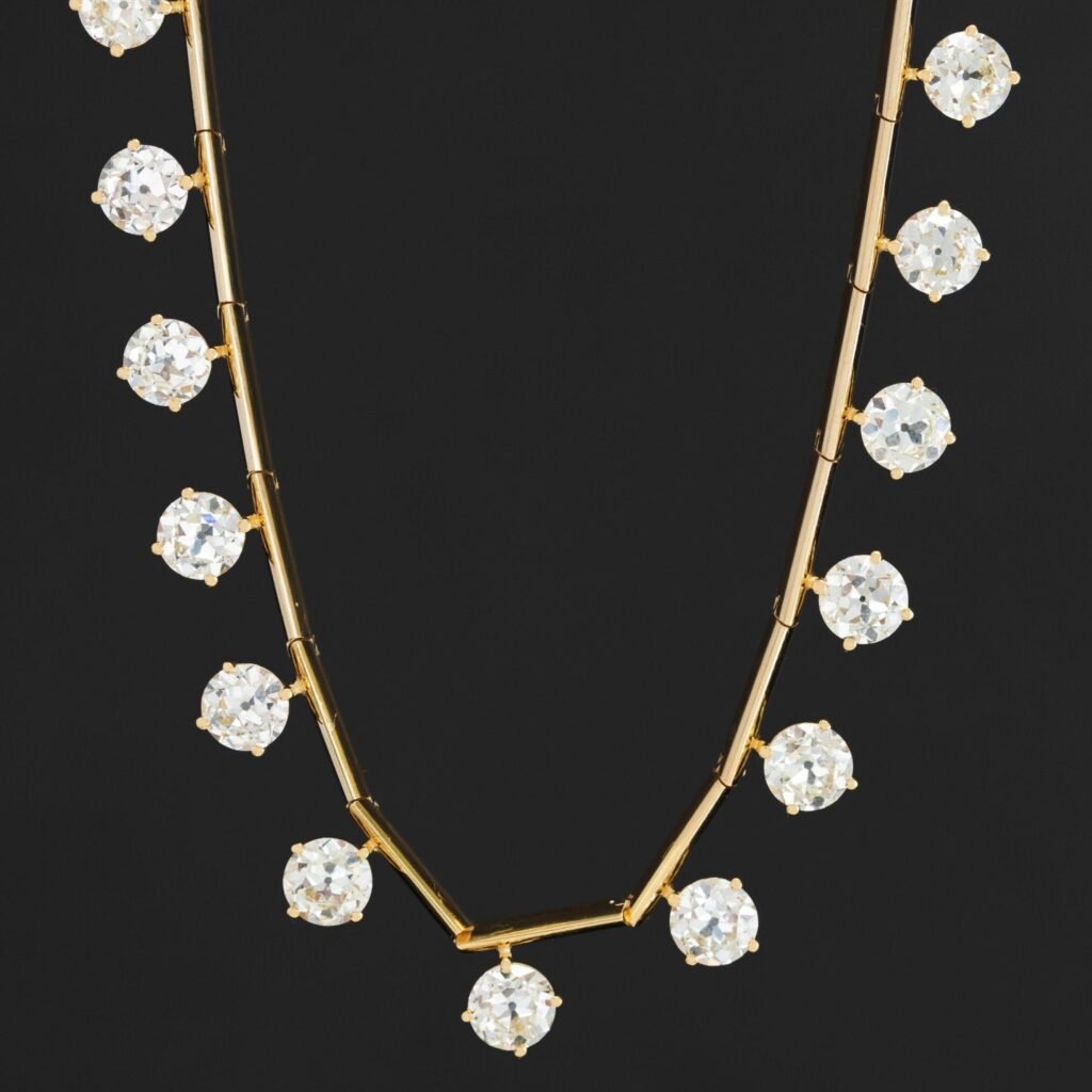 16.78ctw Old European Cut Diamond Bar Link Station Necklace