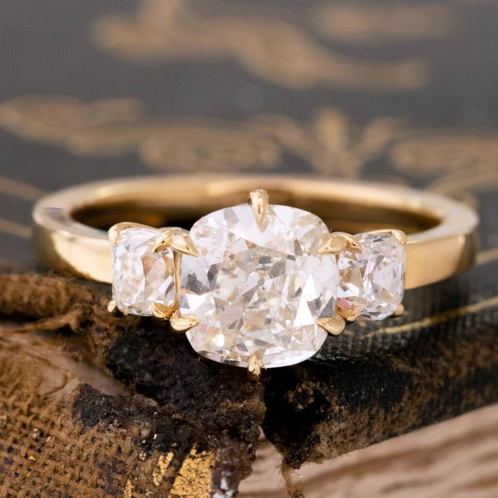 1.69ctw Old Mine Cut Diamond Trilogy Ring