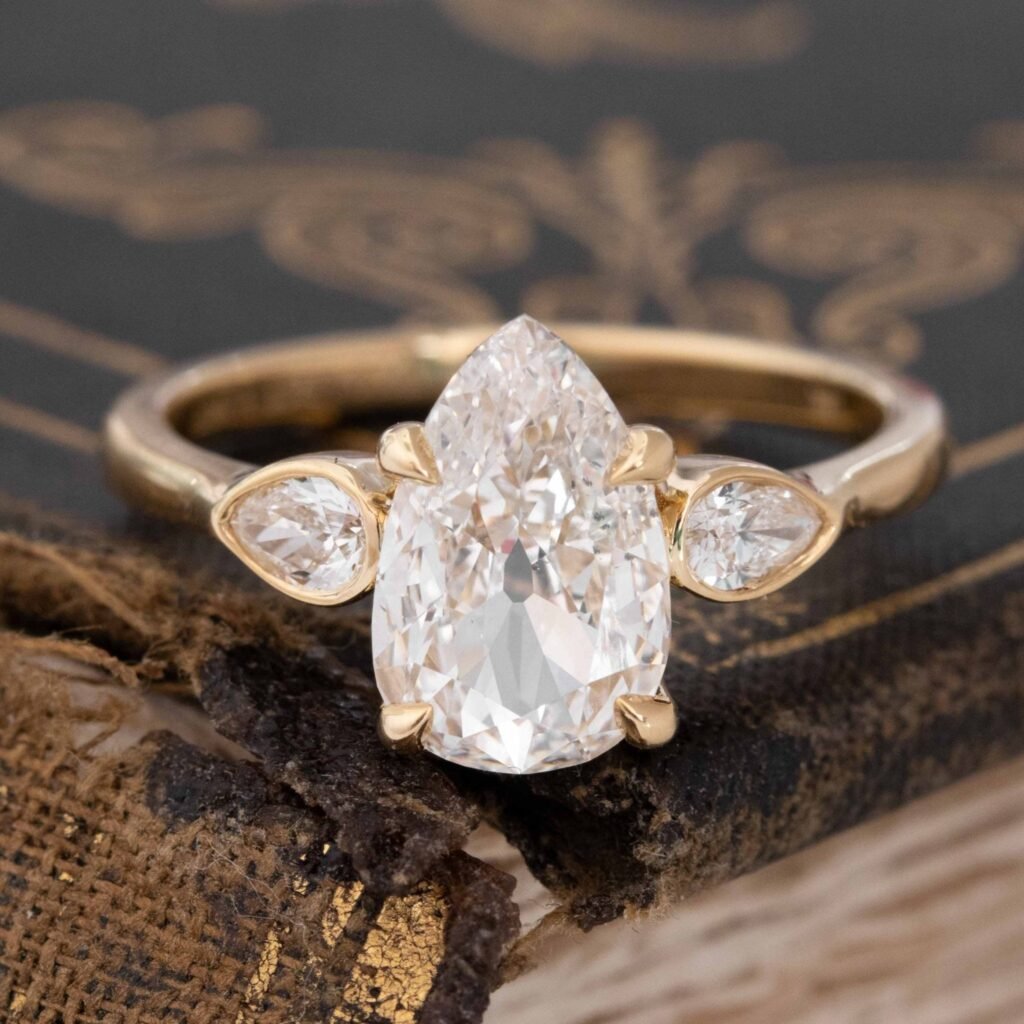 1.71ctw Pear Cut Diamond Trilogy Ring