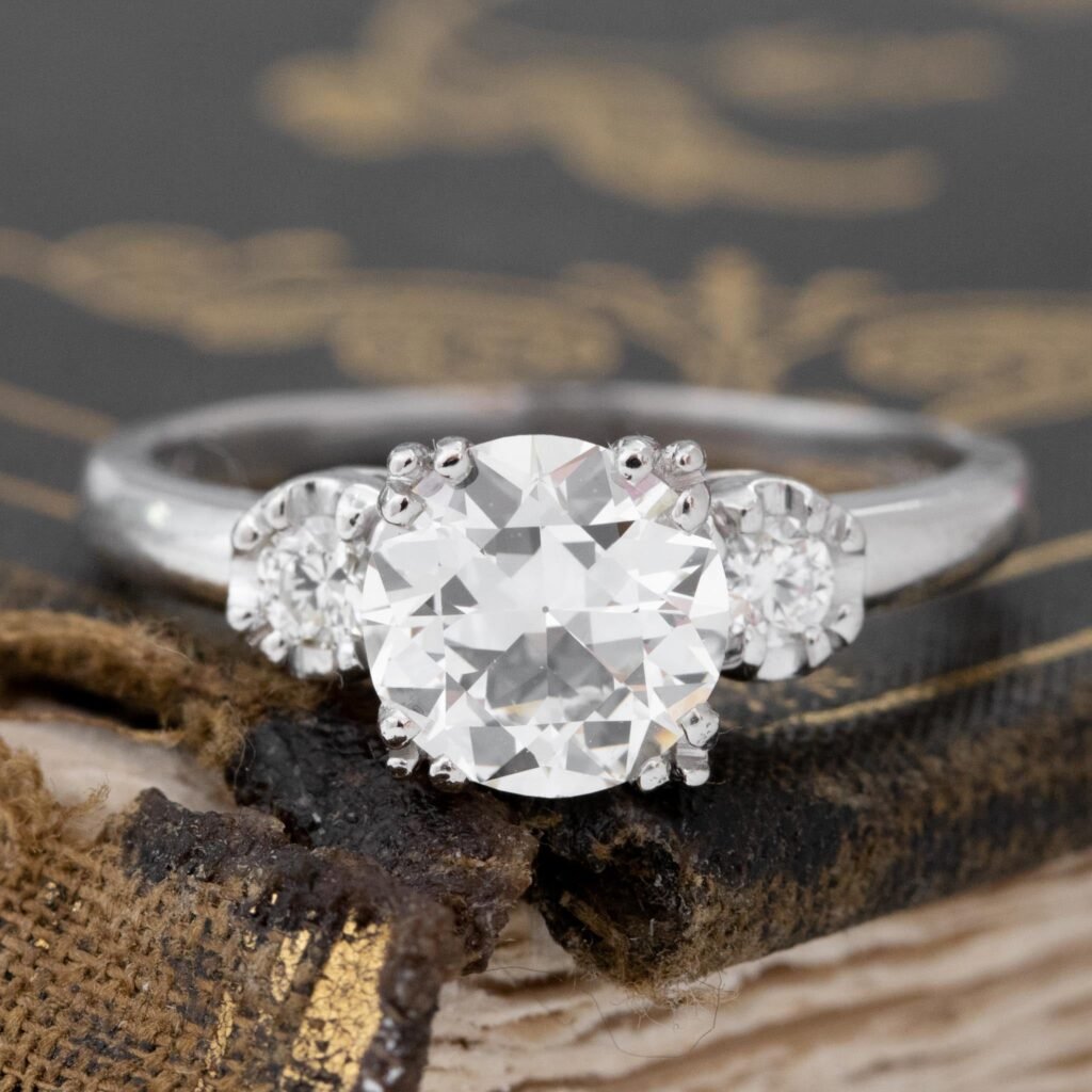 1.71ctw Transitional Cut Diamond Vintage Trilogy Ring