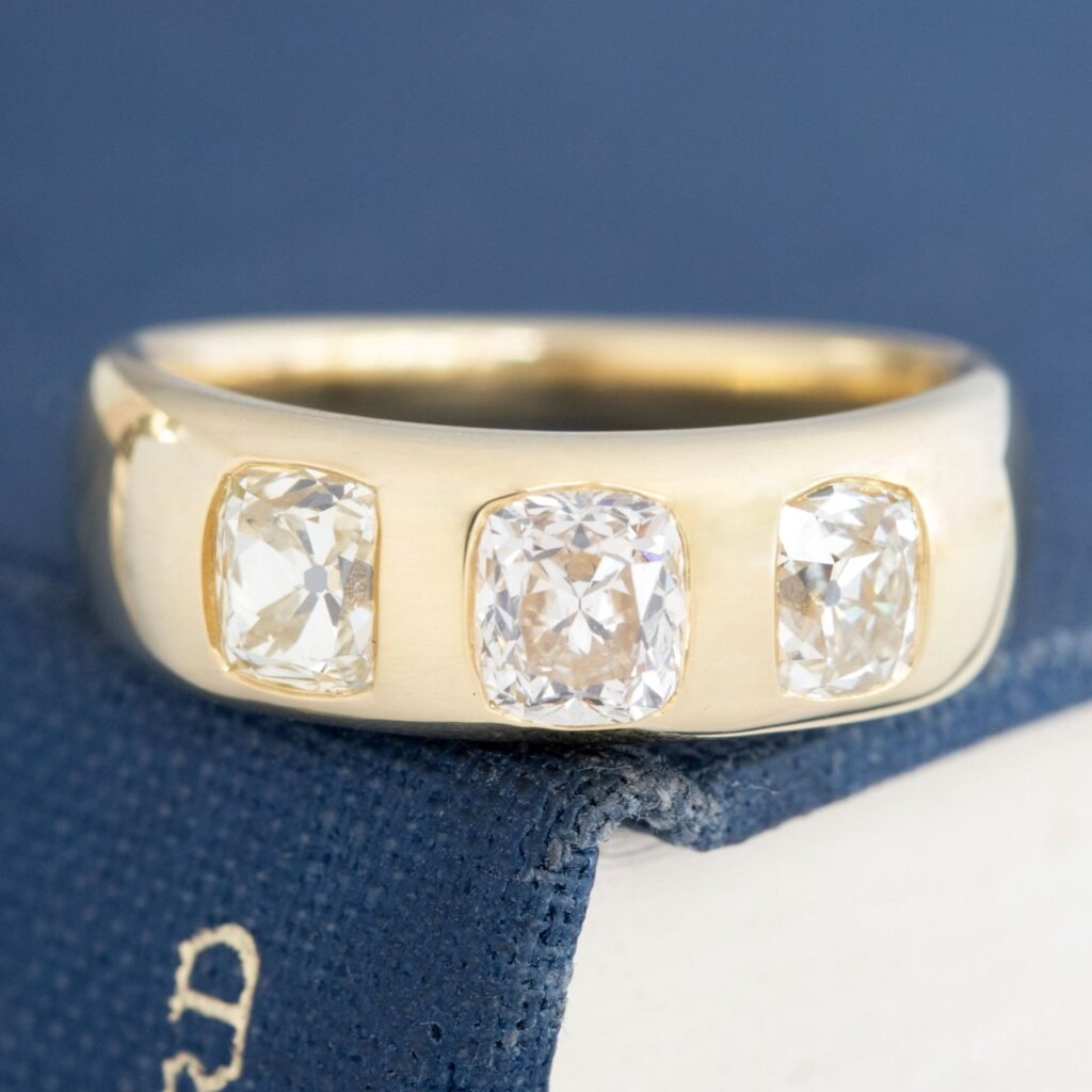 1.77ctw Elongated Old Mine Cut Diamond 3-Stone Ring