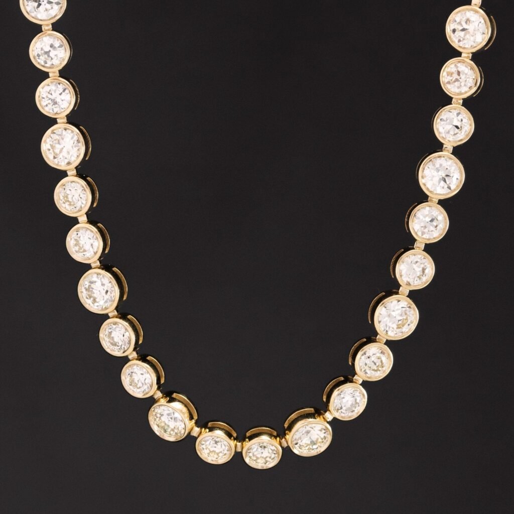 18.79ctw Old European Cut Diamond Graduated Bezel Tennis Necklace