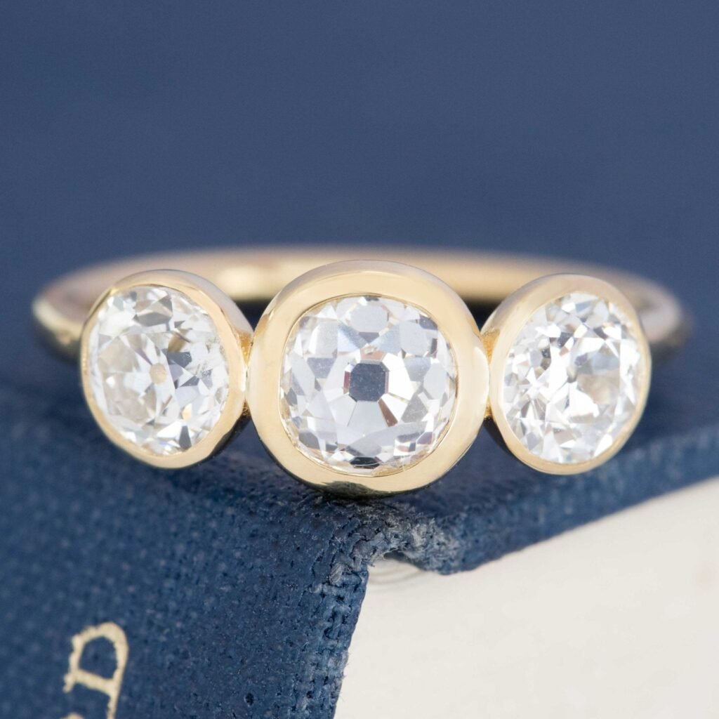 1.91ctw Old European & Old Mine Cut Diamond Bezel Trilogy Ring