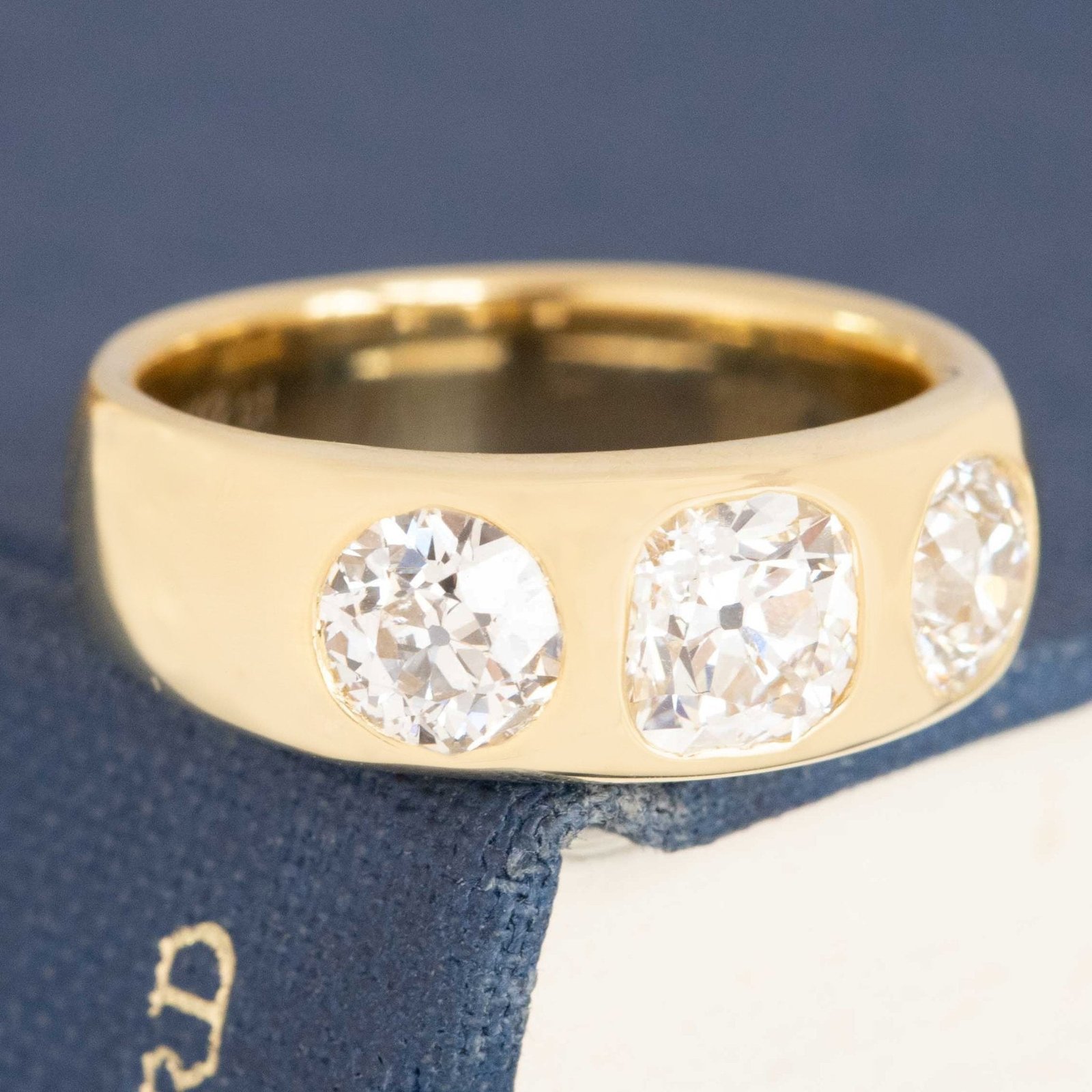 1.92ctw Old Mine & Old European Cut Diamond Flush Set Trilogy Ring - Image 3