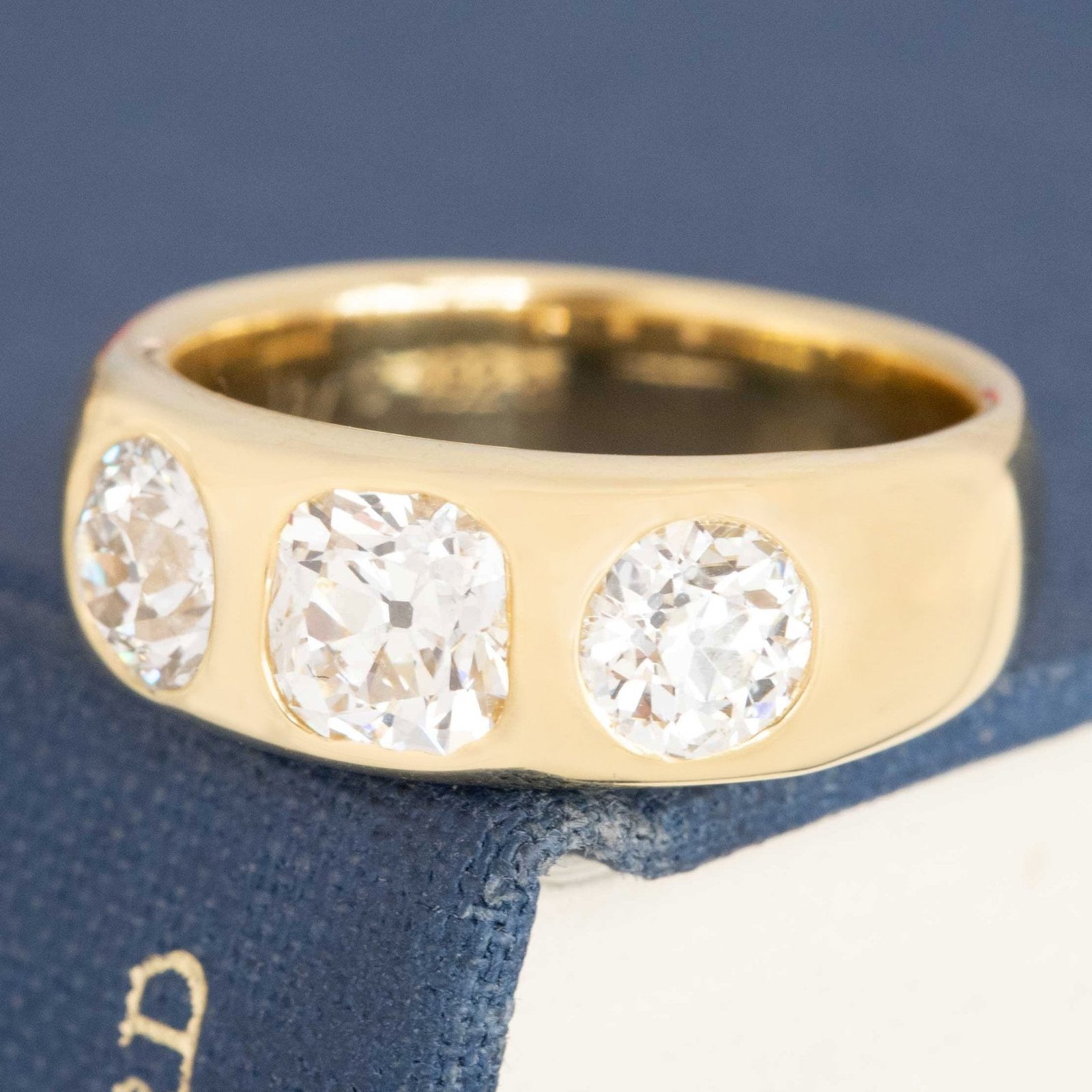 1.92ctw Old Mine & Old European Cut Diamond Flush Set Trilogy Ring - Image 4