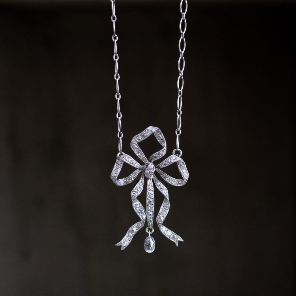 1.98ctw Edwardian Fancy Pave Bow Necklace