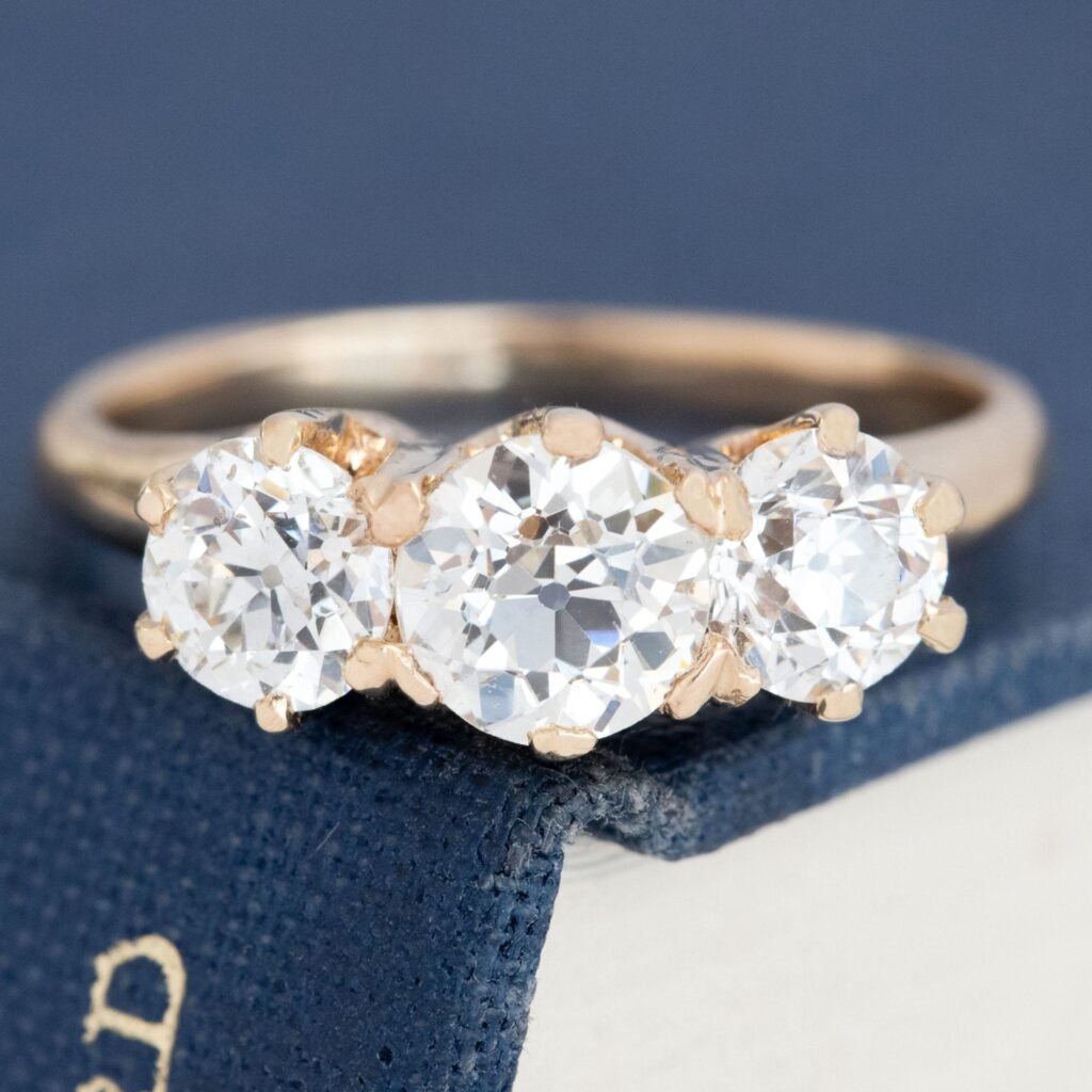 1.98ctw Vintage Old European Cut Diamond Trilogy Ring, GIA