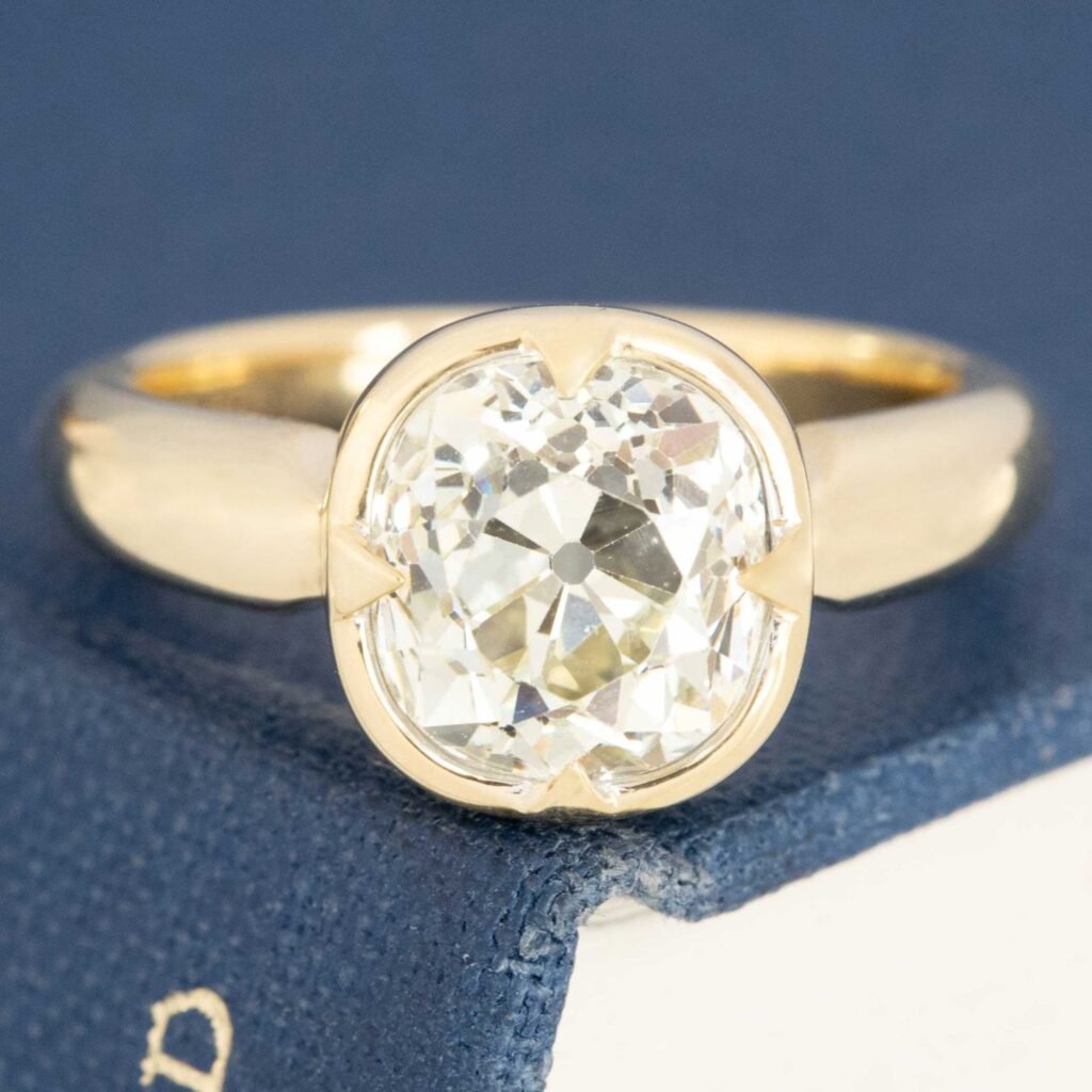 2.74ct Old Mine Cut Diamond Fairfax Bezel Solitaire