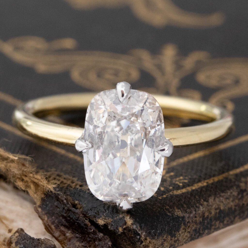 2.00ct Elongated Old Mine Cut Diamond Solitaire