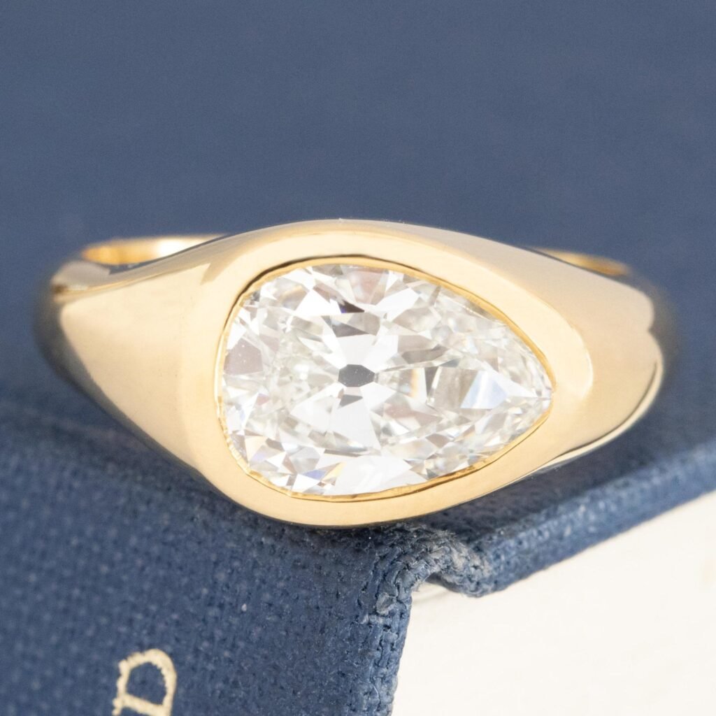 2.00ct Pear Cut Diamond Bezel Solitaire, GIA