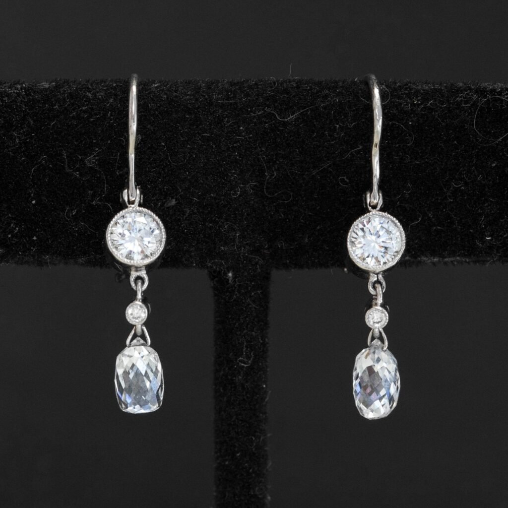 2.00ctw Vintage Briolette Cut Diamond Drop Earrings