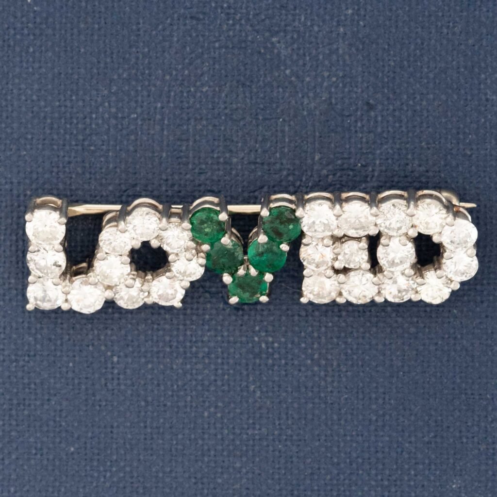 2.00ctw Vintage Diamond & Emerald "LOVED" Pin