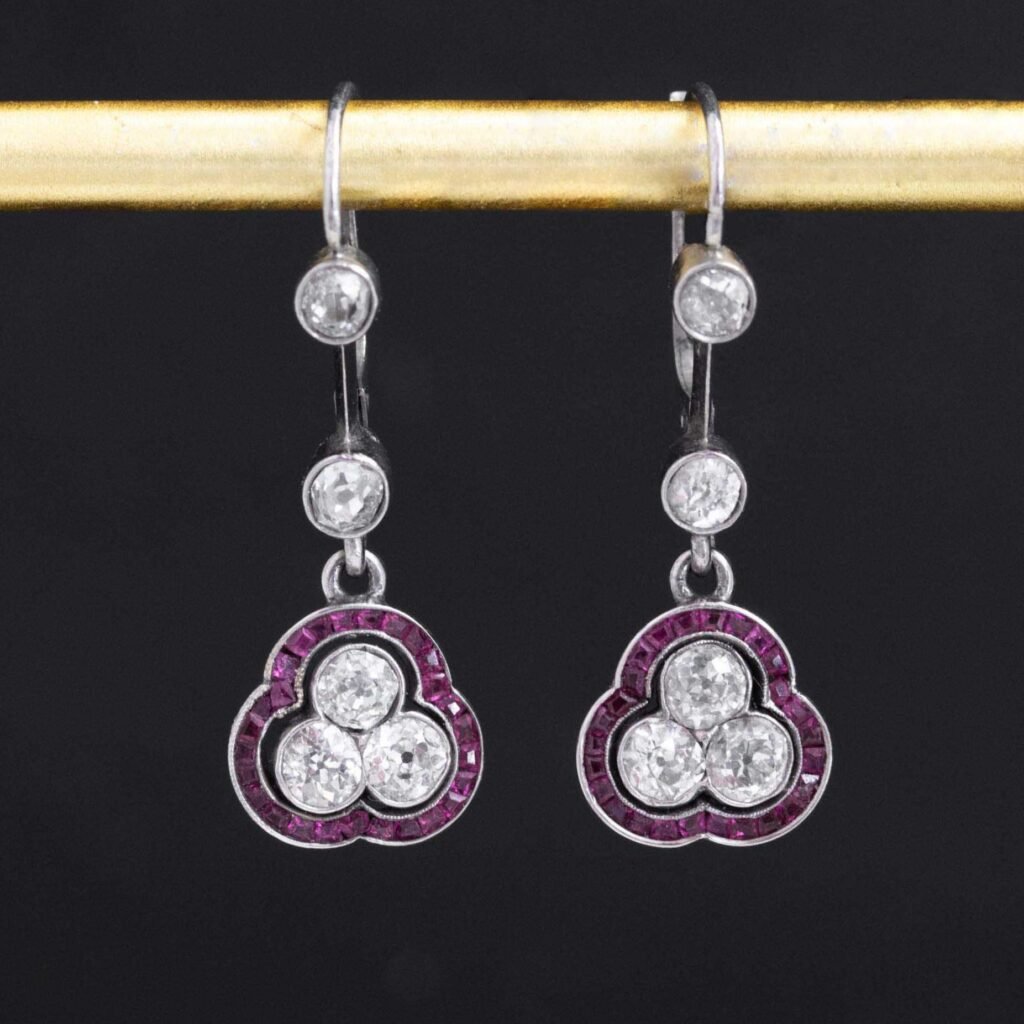2.01ctw Old Cut Diamond & Ruby Drop Earrings