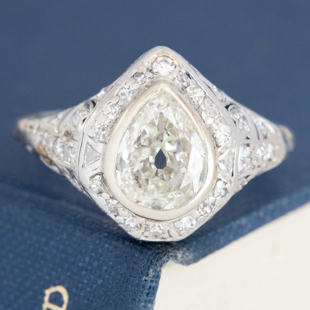 2.03ctw Antique Pear Cut Diamond Cluster Ring
