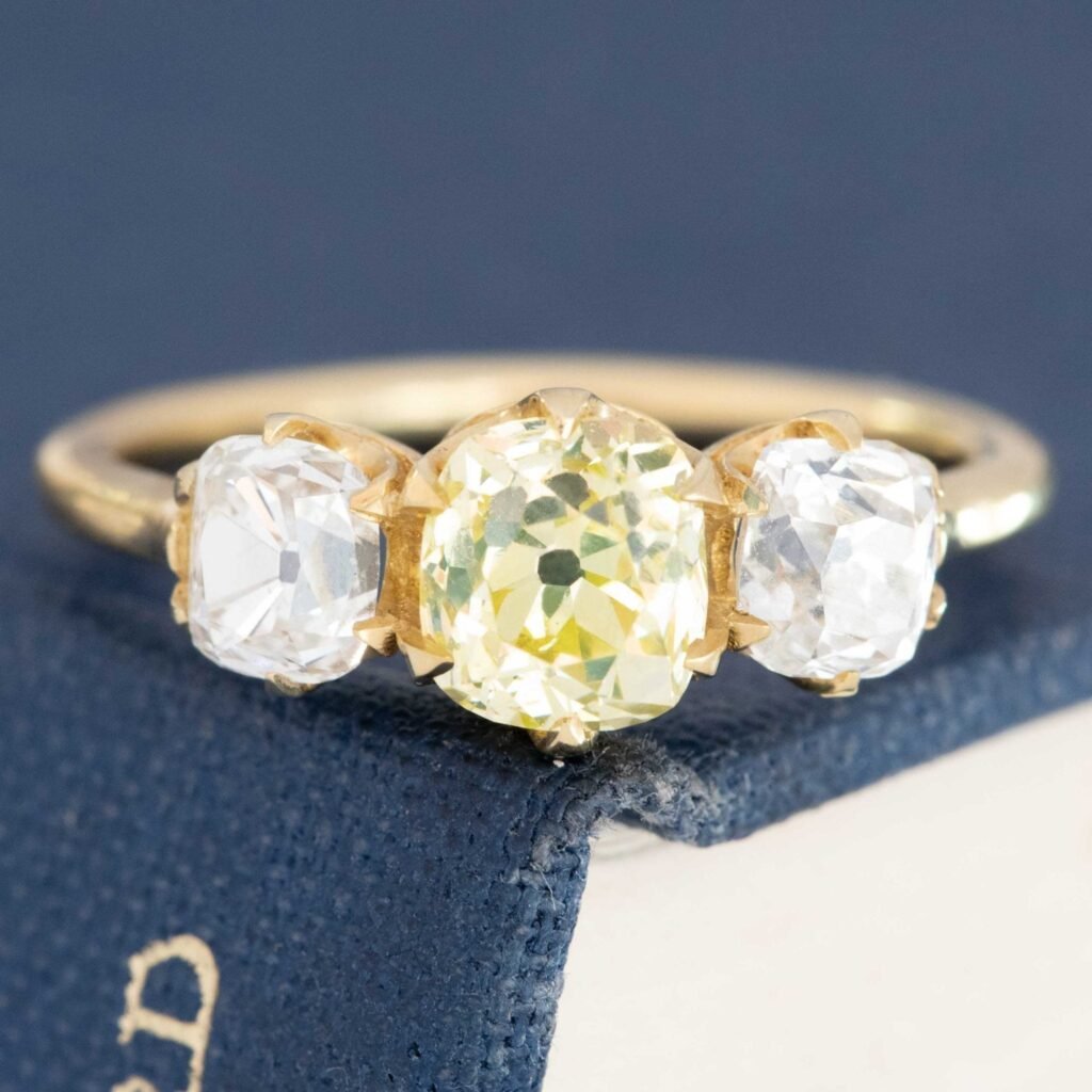 2.03ctw Old Mine Cut Diamond Trilogy Ring, GIA