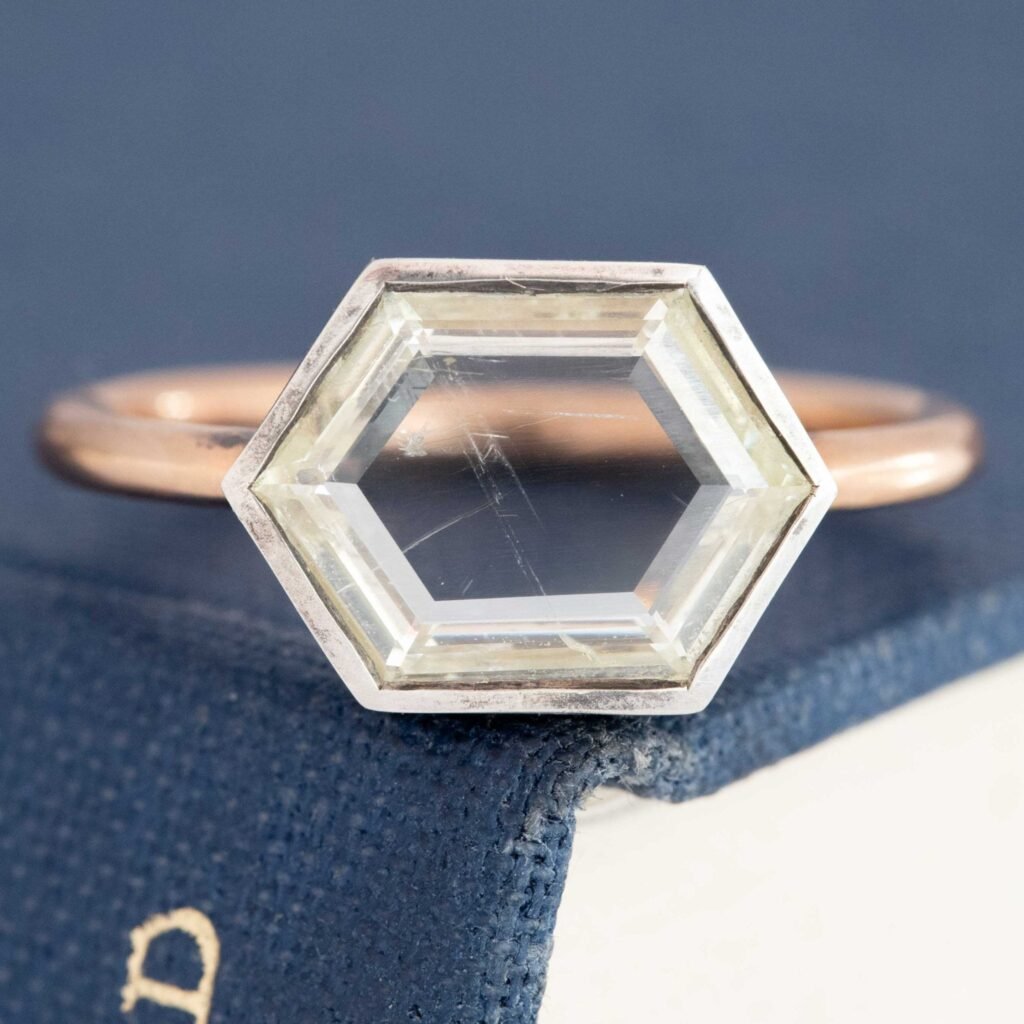 2.04ct Hexagonal Portrait Cut Diamond Bezel Solitaire
