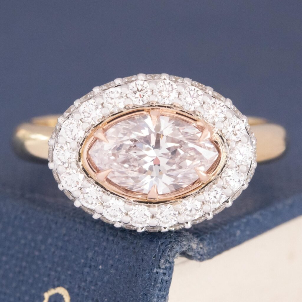 2.05ctw Faint Pink Marquise Cut Diamond Halo Ring
