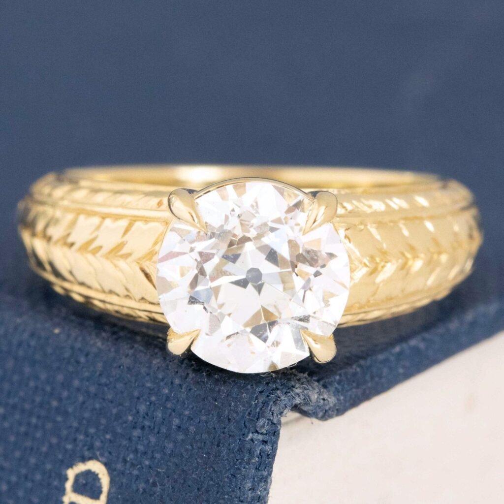 2.07ct Old European Cut Diamond Engraved Solitaire, GIA L SI1