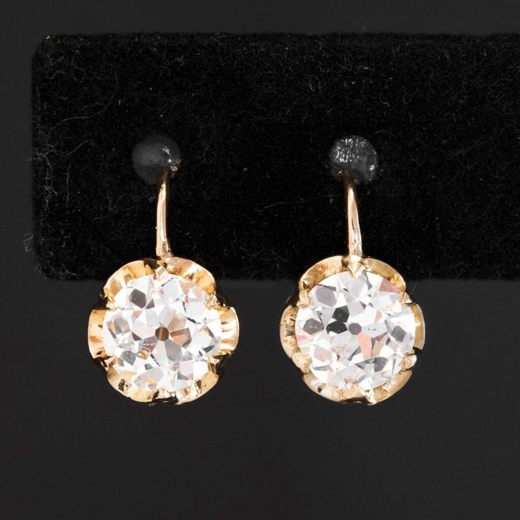 2.14ctw Old European Cut Diamond Dormeuse Earrings, GIA I/J VS/SI