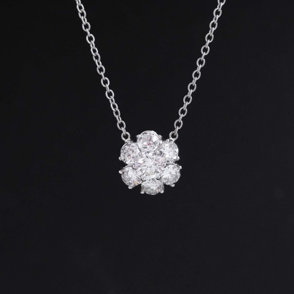 2.21ctw Round Brilliant Cut Diamond Flower Cluster Pendant