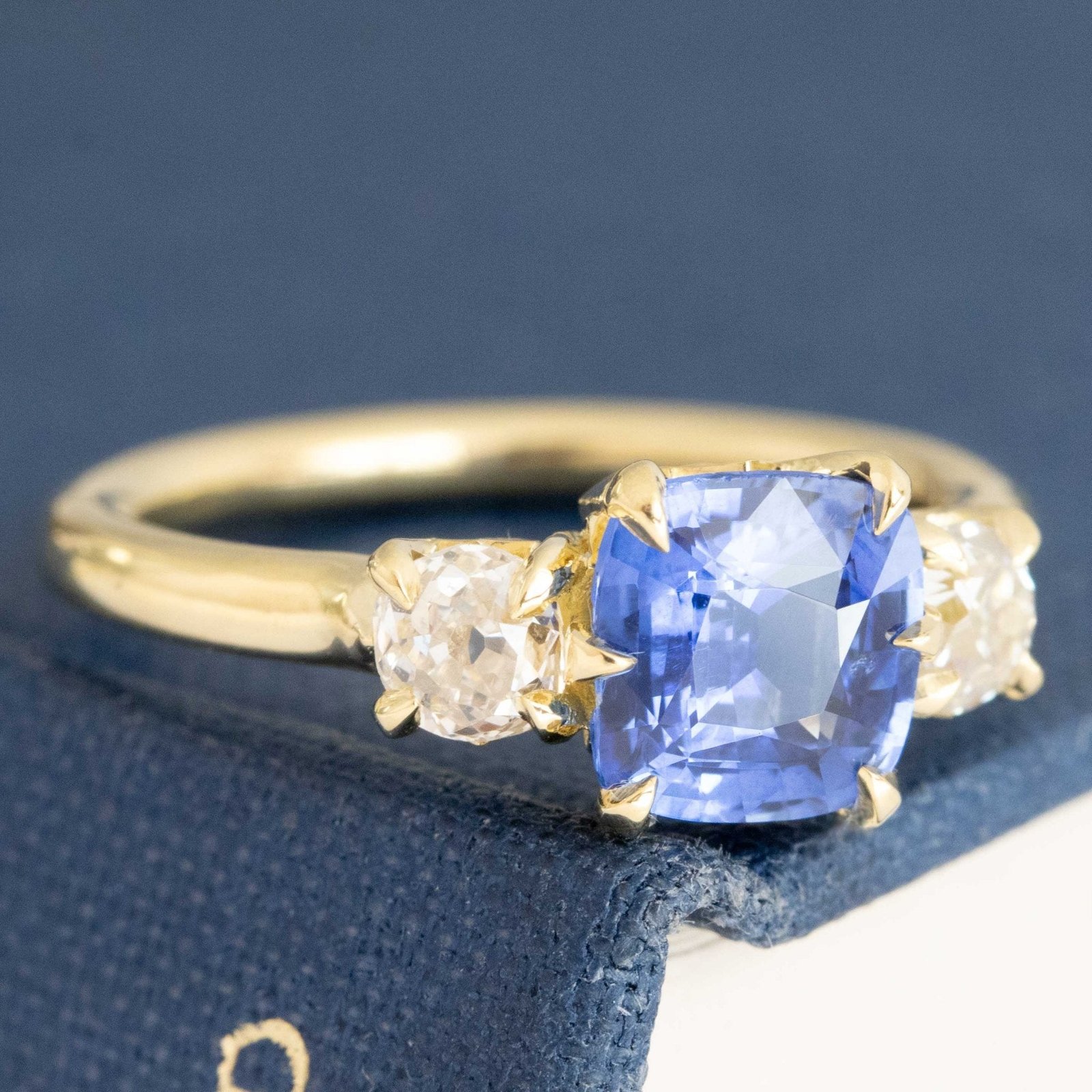 2.21ctw Sapphire & Old Mine Cut Diamond Trilogy Ring - Image 3