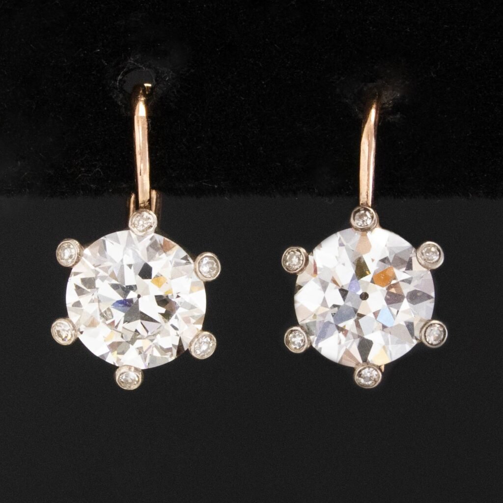 2.30ctw Old European Cut Diamond Dormeuse Earrings