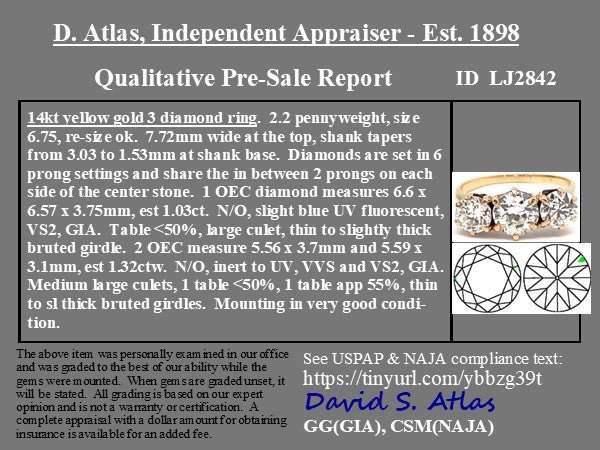 2.35ctw Vintage Old European Cut Diamond Trilogy Ring - Image 4
