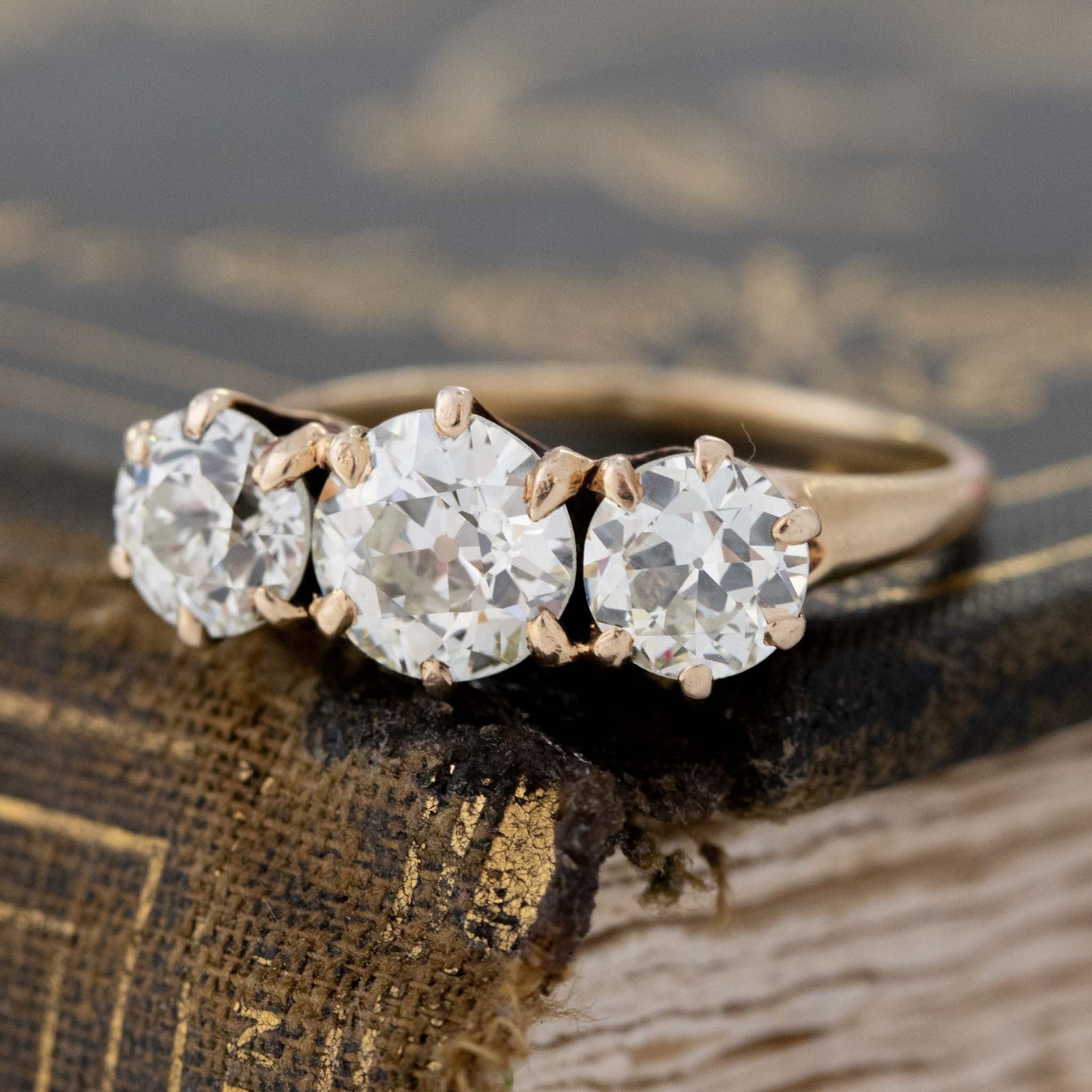 2.35ctw Vintage Old European Cut Diamond Trilogy Ring - Image 5