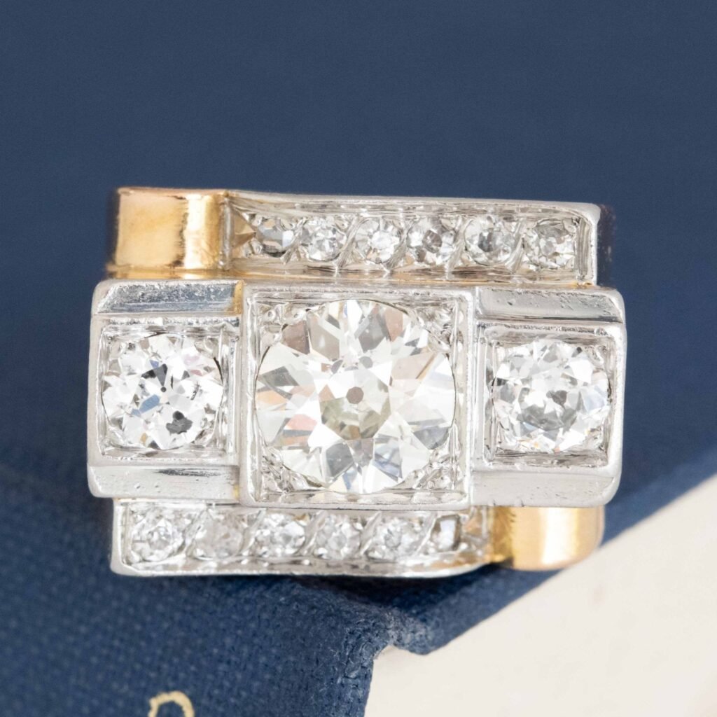 2.36ctw Art Retro Diamond Tank Ring, French