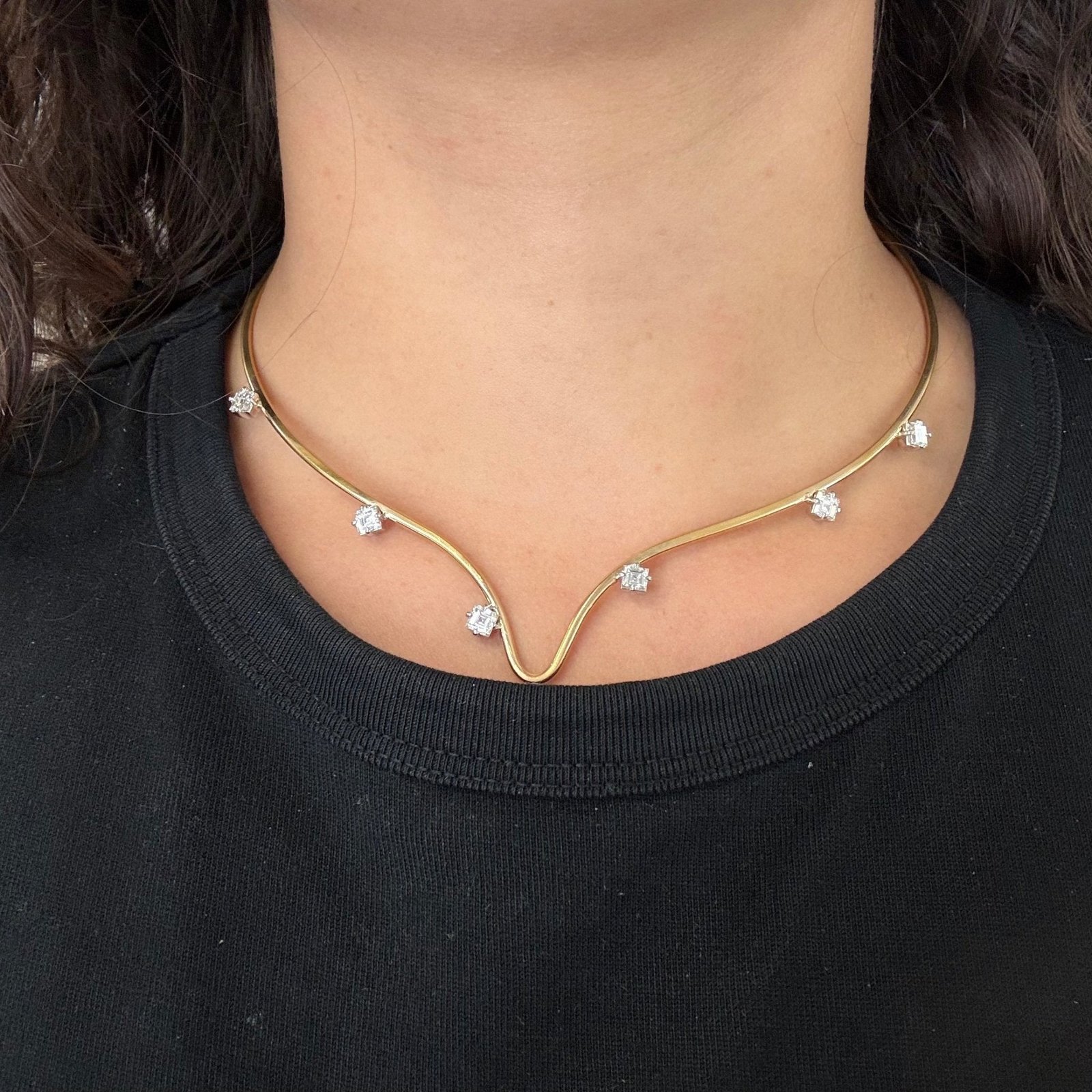 2.36ctw Vintage Carre Cut Diamond Scatter Drop Collar - Image 2