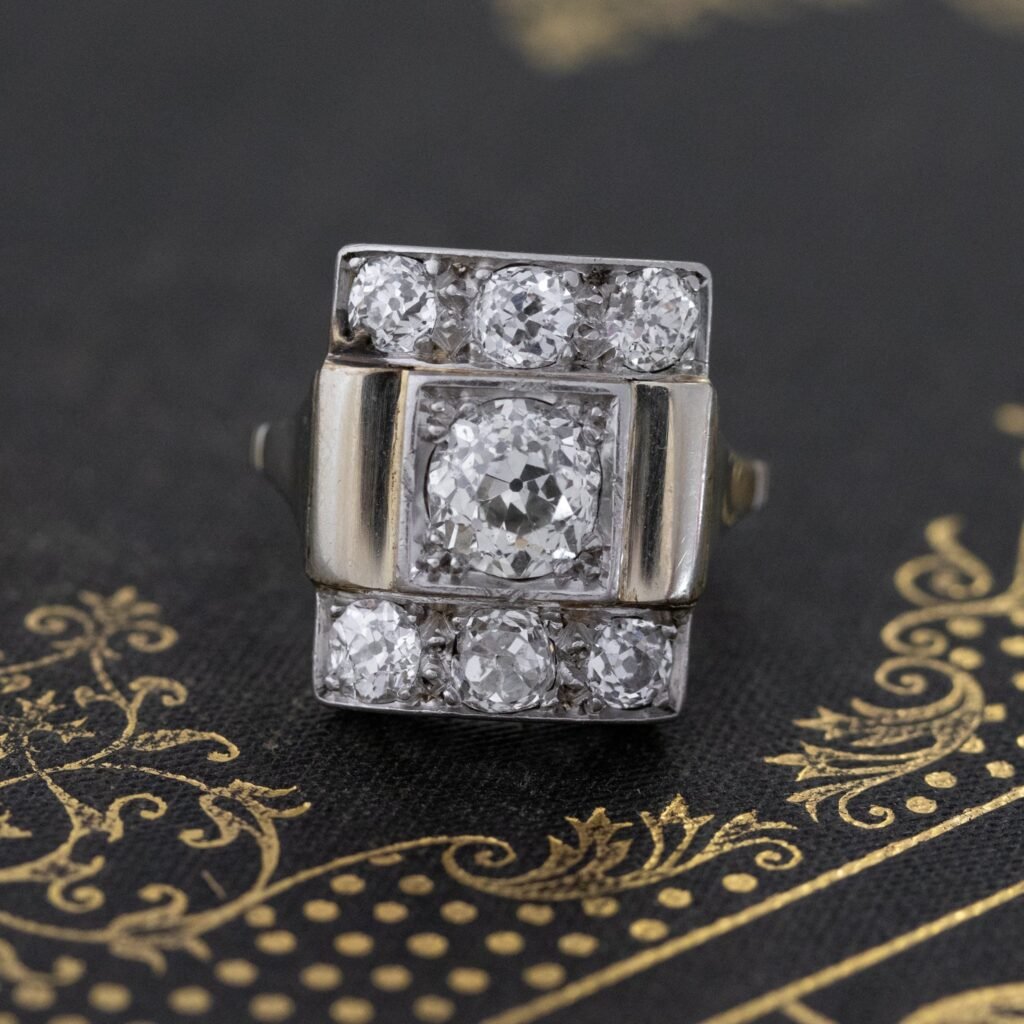2.39ctw Antique Old Mine Cut Diamond Cluster Ring