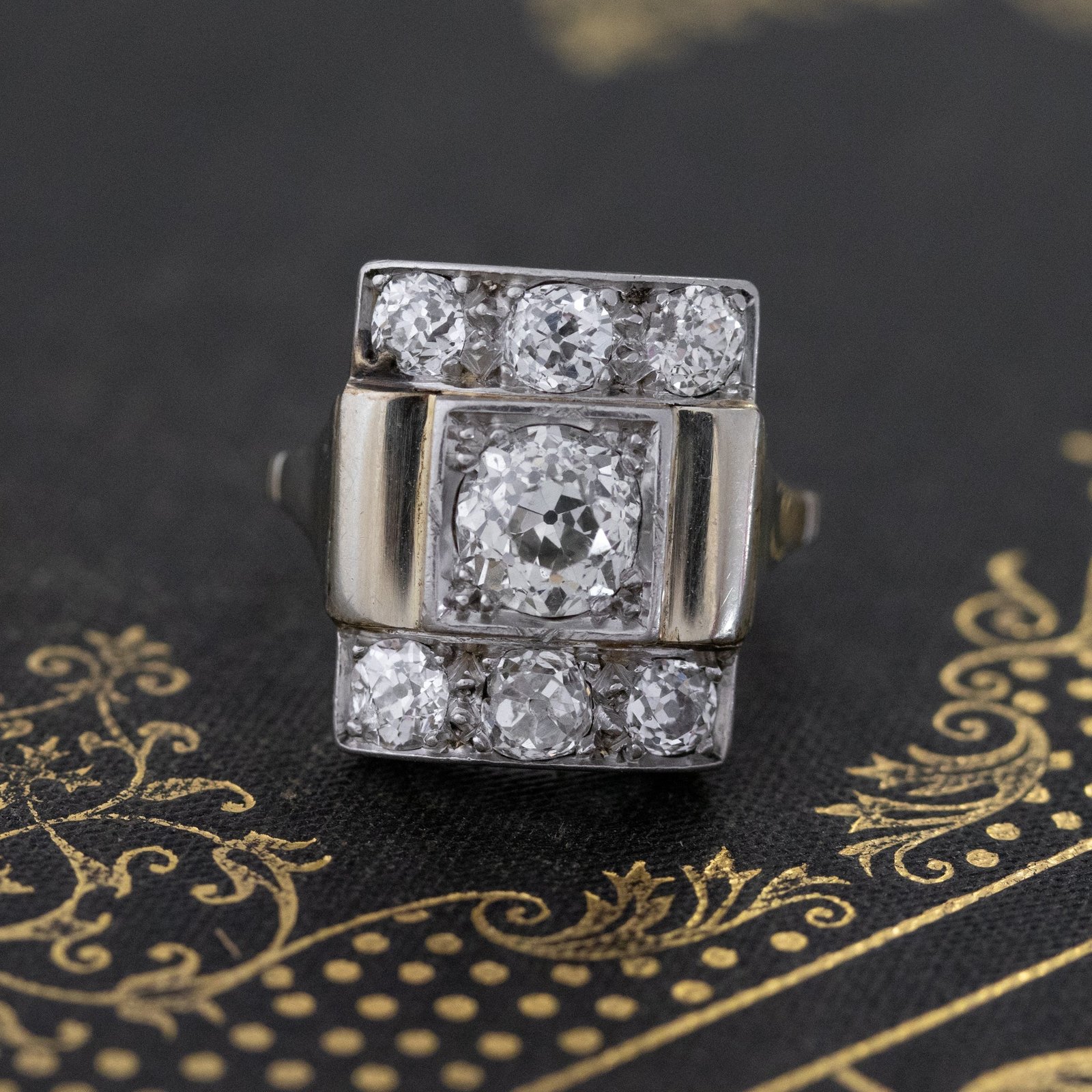 2.39ctw Antique Old Mine Cut Diamond Cluster Ring