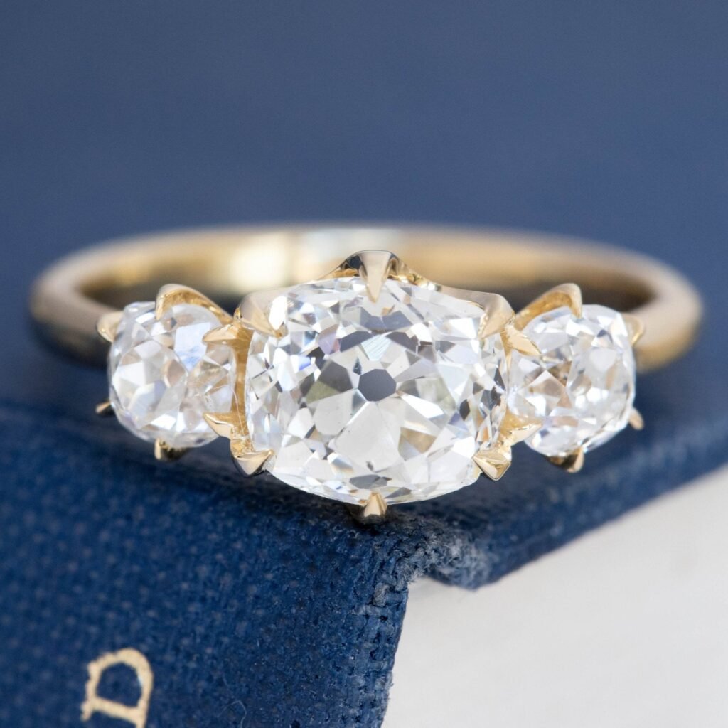 2.56ctw Old Mine Cut Diamond Trilogy Ring, GIA