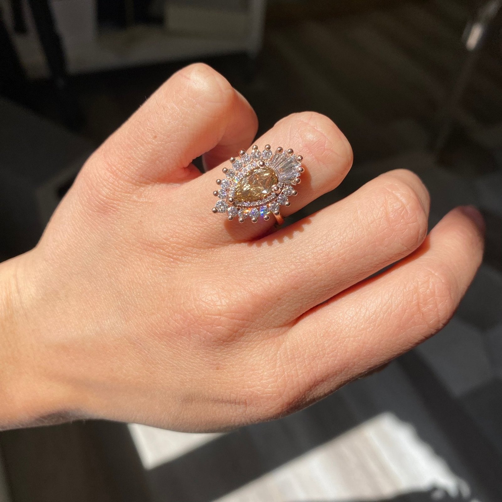 2.60ctw Fancy Brown Pear Cut Diamond Ballerina Ring, by Heidi Gibson - Image 2