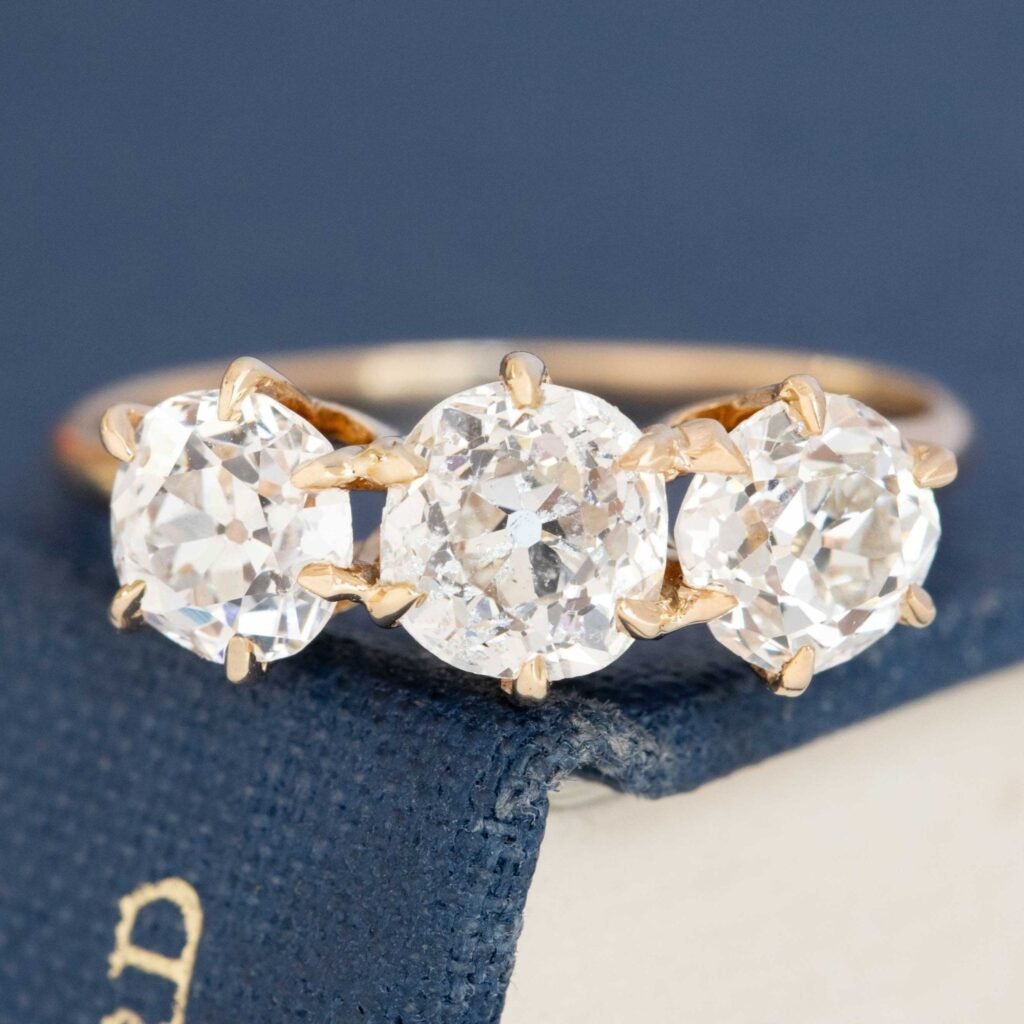 2.62ctw Antique Old Mine Cut Diamond Trilogy Ring